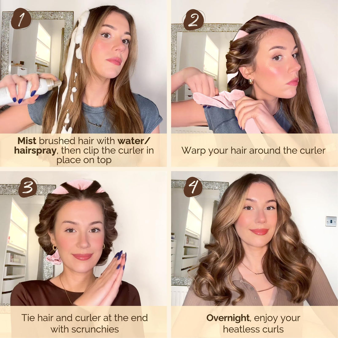 Yanibest Heatless Hair Curler to Sleep in, Overnight Curl Headband for Natural Wavy Curls, No Heat Soft Hair Curler Set with Hair Clip Scrunchies for Styling, No Slip Heatless Curls