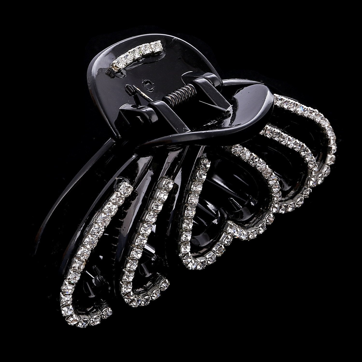 Black Acrylic Rhinestones Large Fancy Bathe Hair Claw Clip for Thick Hair - Elegant Exquisite Plate Hair Jaw Clips Hairpin for Women Lady Girls (Love-heart shape)