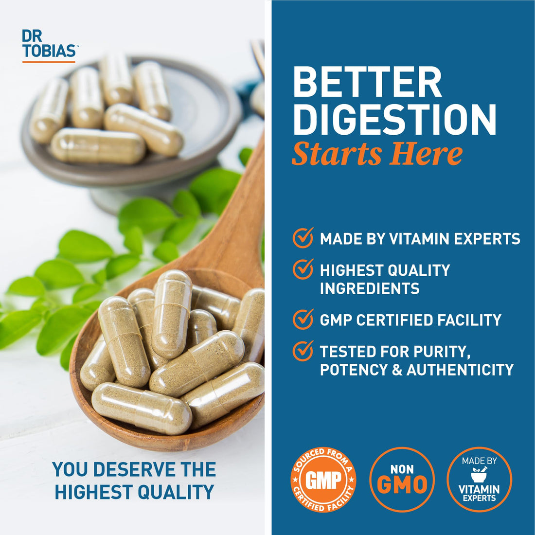 Dr. Tobias Digestive Enzymes with Amylase, Bromelain, Lipase, Lactase, Protease, Papain & More, Digestion Supplement with 18 Enzymes for Digestion and Gut Health, 60 Capsules, 30 Servings