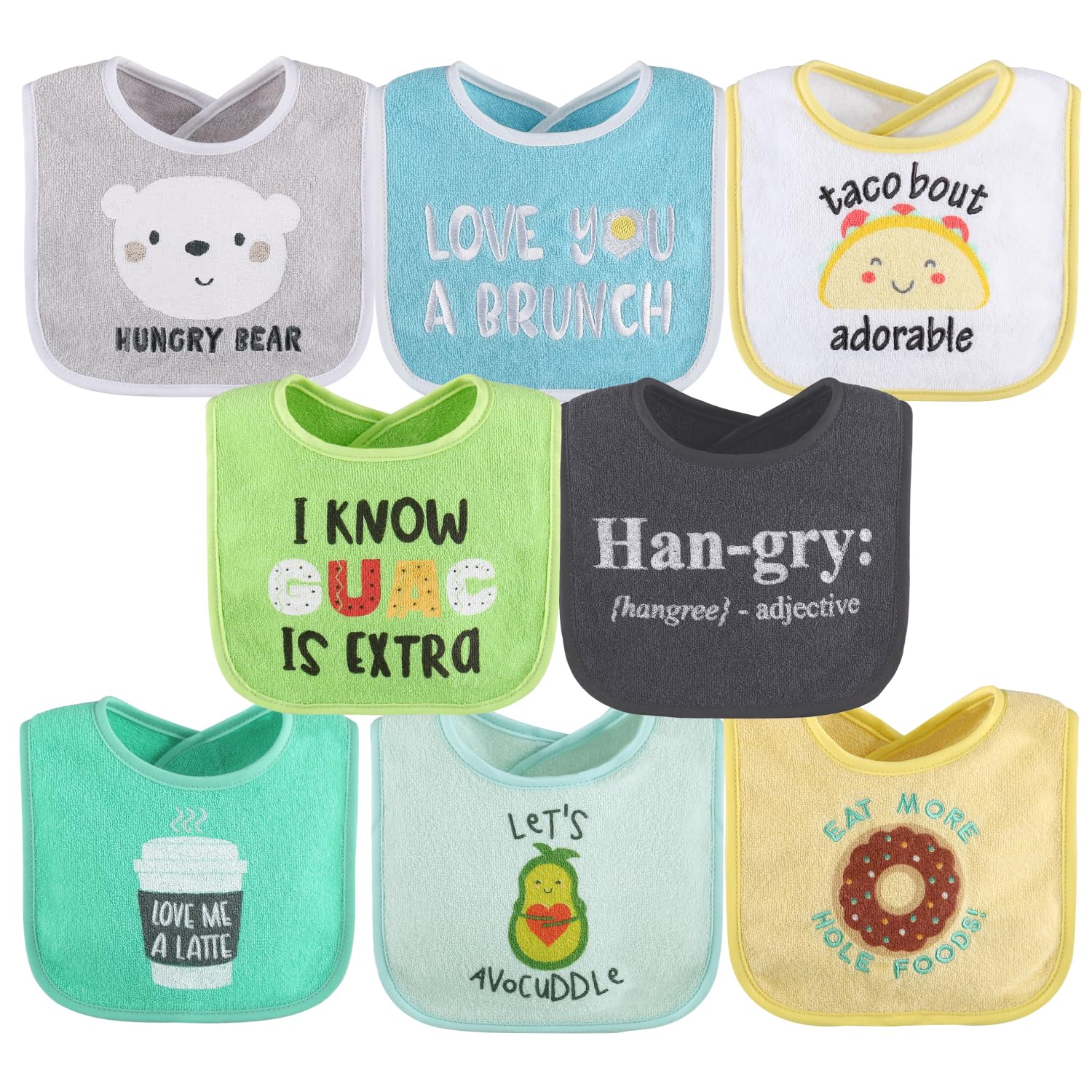The Peanutshell Baby Boy or Girl Terry Bibs Set of 10-100% Cotton, Soft, Absorbent Baby Bibs, Unisex Toddler Boy or Girl Set, Newborn & Infant - Han-Gry