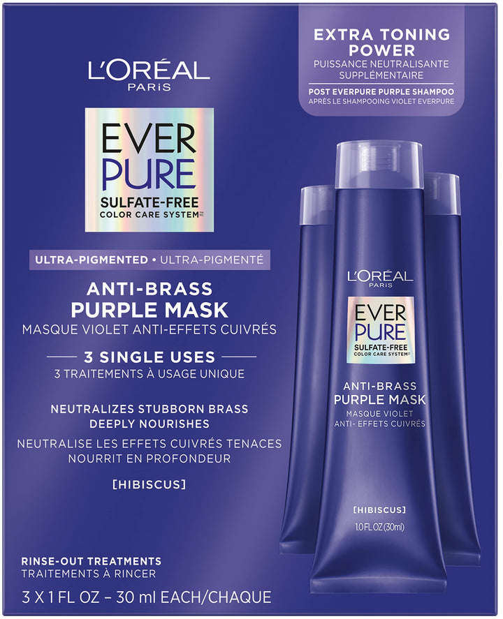 L’Oréal Paris EverPure Ultra Pigmented Anti Brass Purple Rinse-Out Mask for Bleached, Blonde or Highlighted Hair, 3 Ounce
