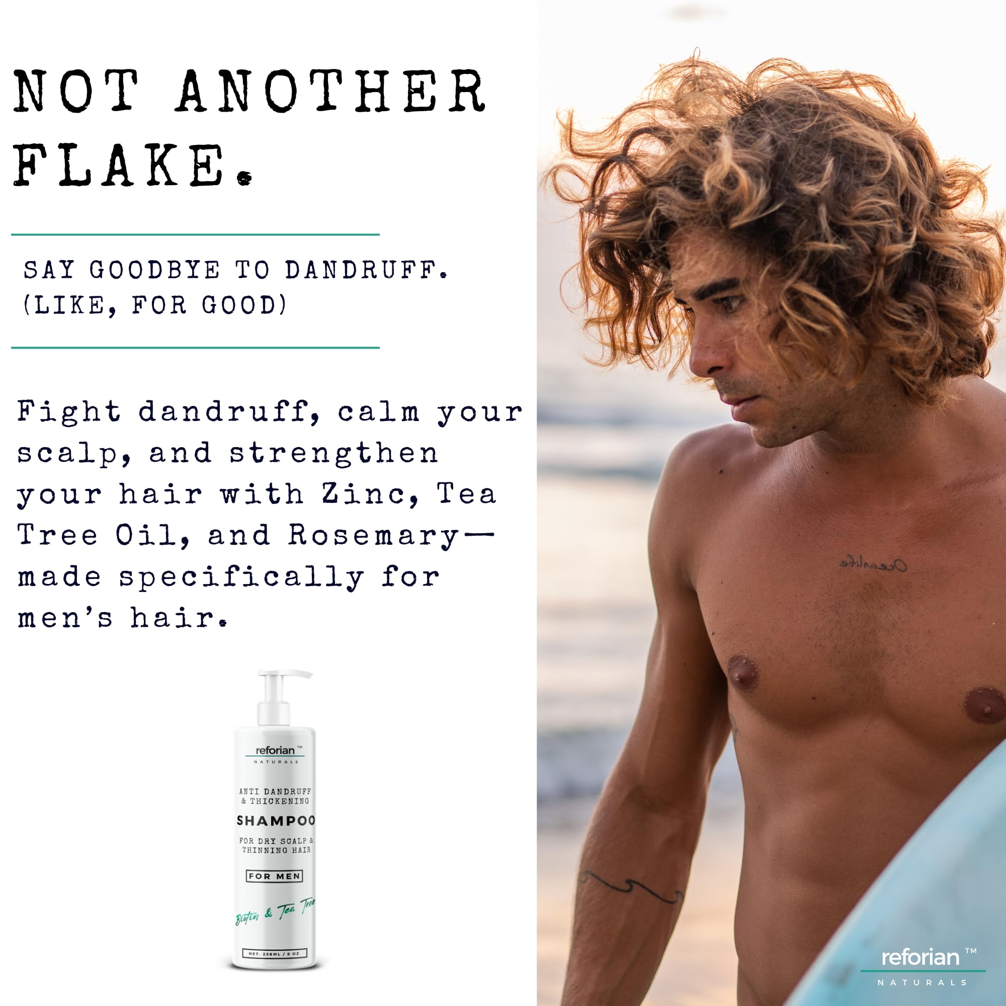 REFORIAN Anti Dandruff Shampoo for Men Tea Tree Oil Shampoo for Dandruff Treatment Natural Zinc Shampoo for Thinning Hair Thickening Shampoo for Men Hair Loss Mens Biotin Shampoo