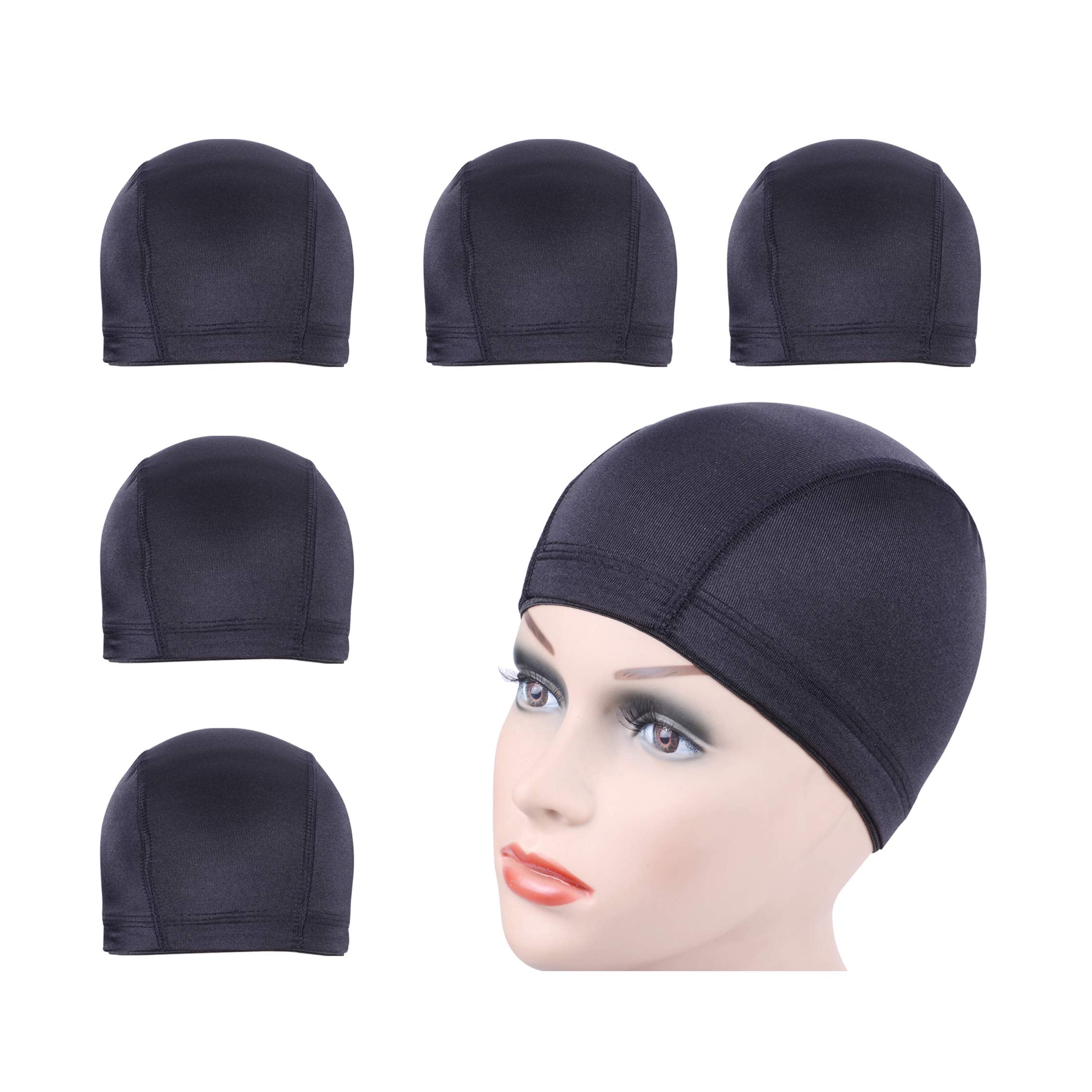 YANTAISIYU 5 Pcs/Lot Black Dome Cap Wig Caps Stretchy Wig Cap with Wide Elastic Band for Making Wig (Dome Cap S)