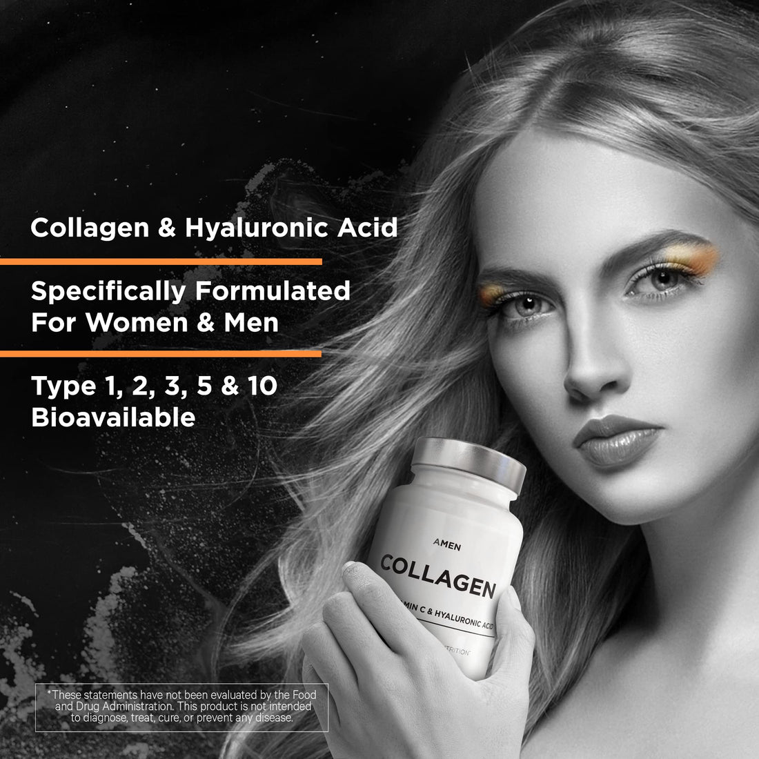 Amen Multi Collagen Peptides Capsules with Hyaluronic Acid and Vitamin C - 5 Types of Collagen Protein Type I, II, III, V, X - Grass Fed Hydrolyzed - 18 Amino Acids - Collagen Supplement - 90 Pills