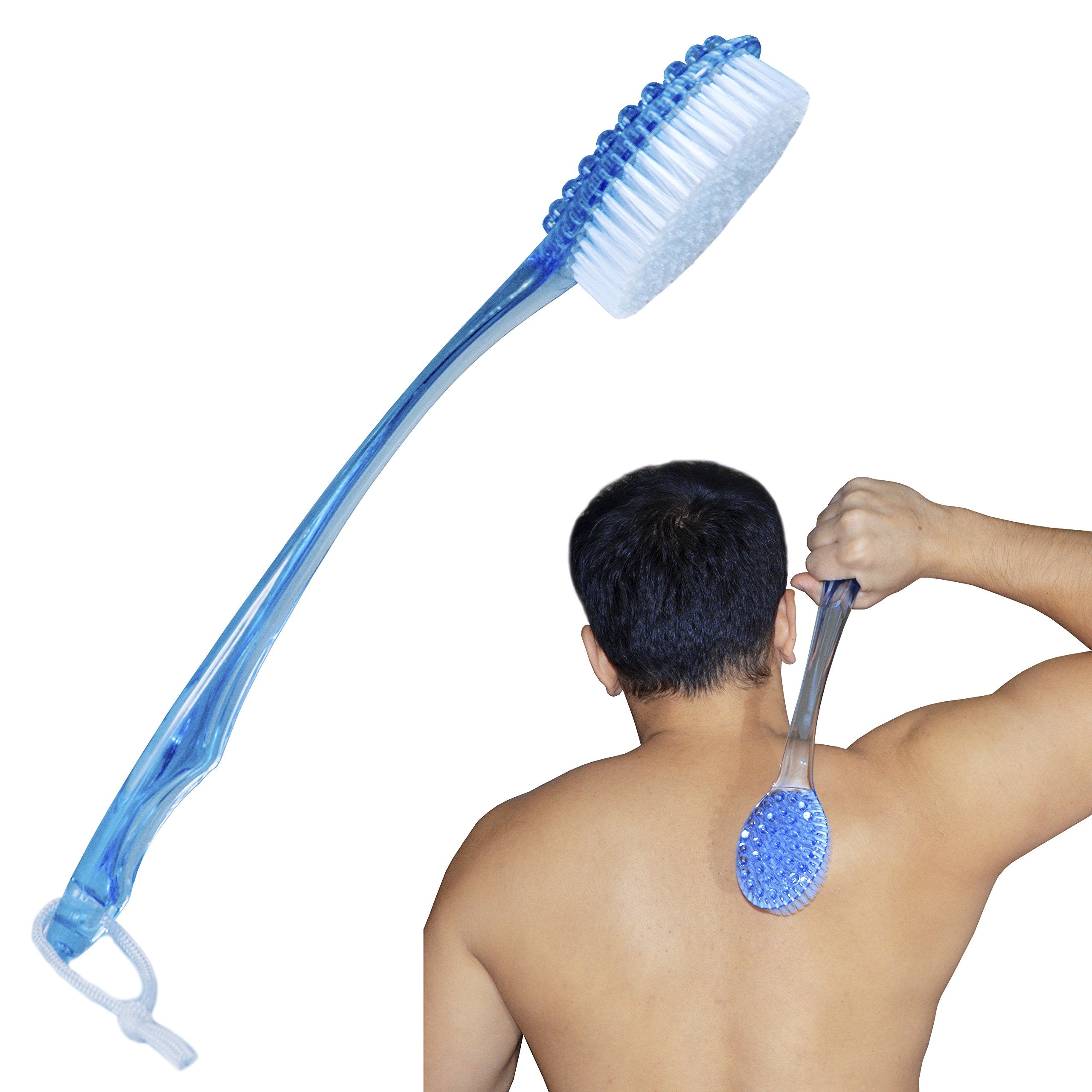 Bath Brush with 14 Long Handle Blue Shower Body Back Scrubber Massager (Blue)