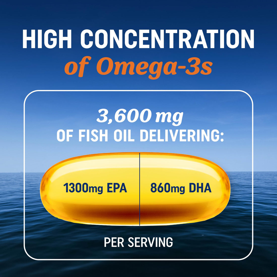 Triple Strength Omega 3 Fish Oil 3600 mg | EPA & DHA | Over 2100mg Omega-3 Fatty Acids | 1300mg EPA + 860mg DHA | Best Essential Fatty Acids | Premium Burpless Fish Oil Omega 3 Supplements (120 Ct)