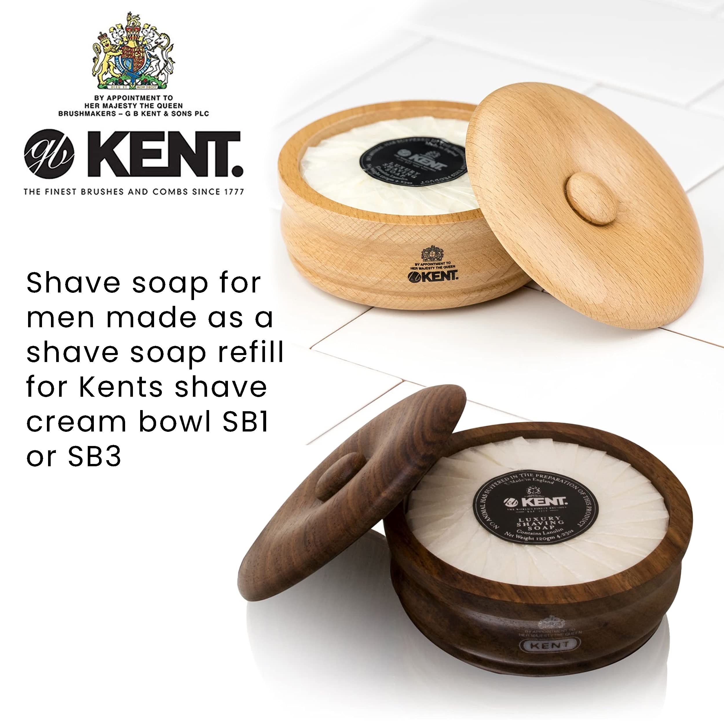 Kent SB2 Shaving Soap Puck Shaving Soap Refill for Men for Shaving Soap Bowl Use with Shaving Brush for Men, Luxury Shave Barber Soap Made with Extracts of Lavender, Pine, and Clove, Made in England