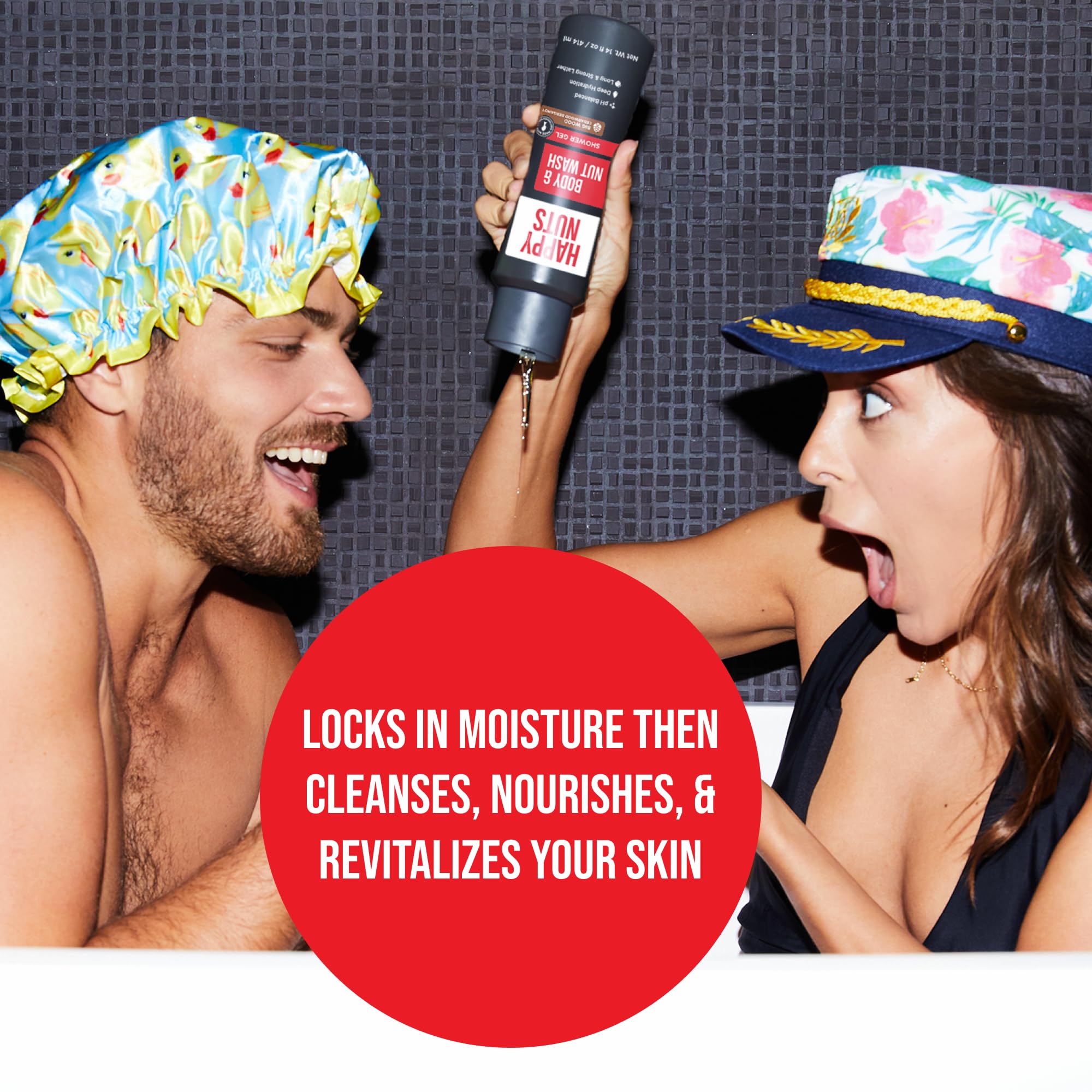 HAPPY NUTS Big Wood Body and Nut Wash - Moisturizing Men's Shower Gel, Bodywash with Deep Cleanse for Sensitive Skin - Men's Body Soap