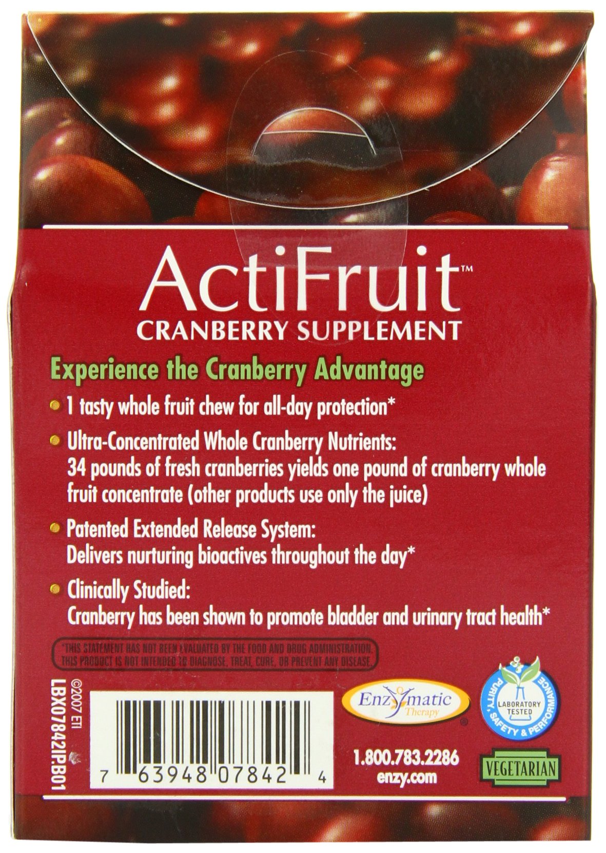 Enzymatic Therapy Actifruit Cranberry Supplement With Cran-max, 500 mg, 20 Soft Chews, Boxes (Pack of 2)