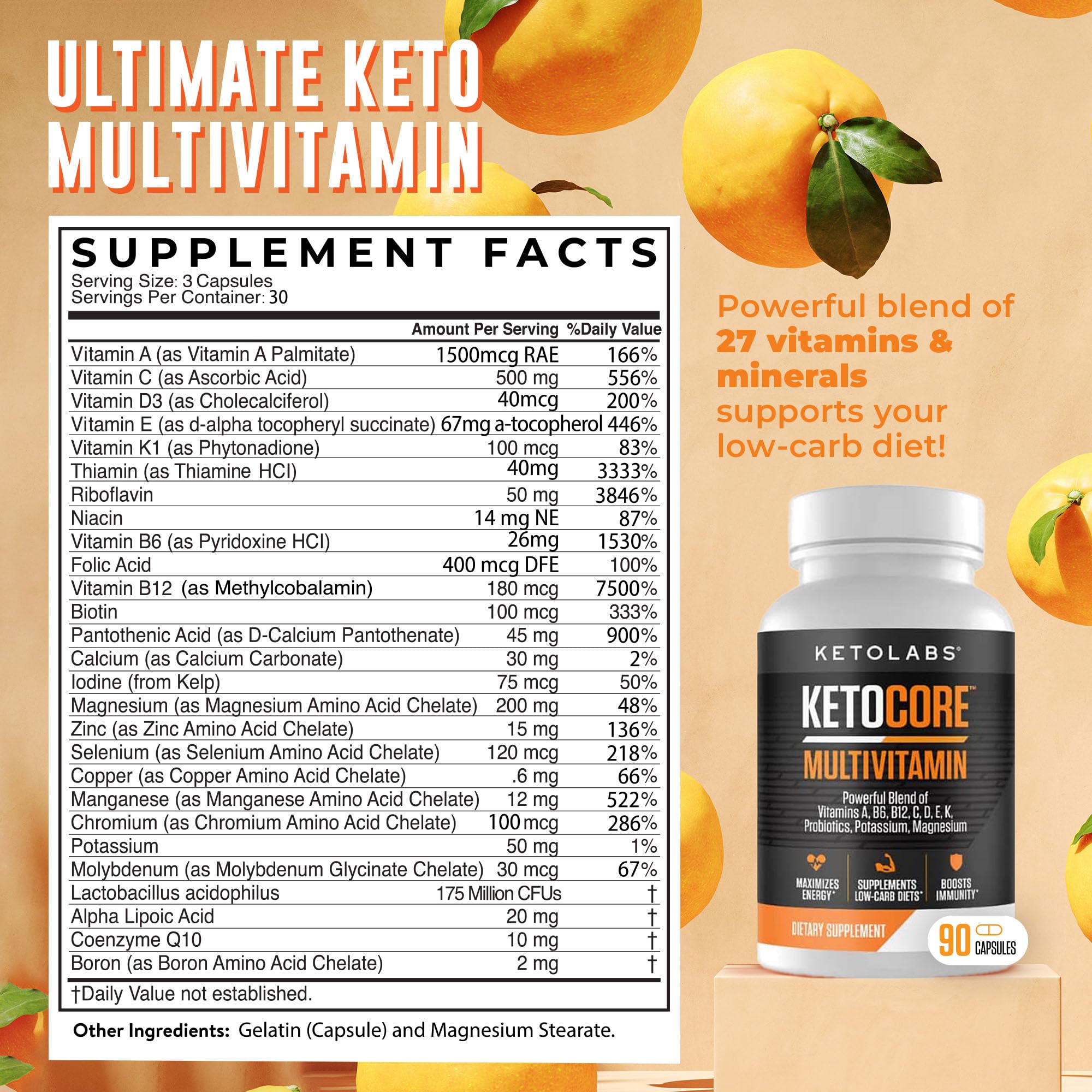Ketocore Keto Vitamins | Keto Multivitamin for Men & Women | Keto Supplements & Carnivore Diet Supplements, Keto Friendly Multivitamin | No Keto Flu | Rich in Magnesium & Potassium | 90 Capsules