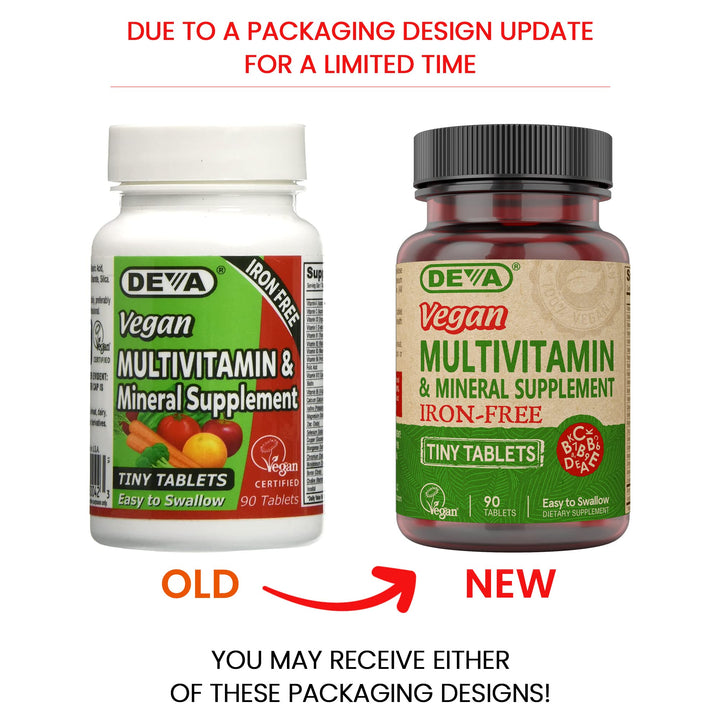 DEVA Tiny Tablets Vegan Multivitamins for Women & Men, Multivitamin Iron Free, Mineral Supplement, Vitamin C, Vitamin B Complex, Vitamin B12, Vitamin E, Zinc, Gluten Free, 90 Tablets