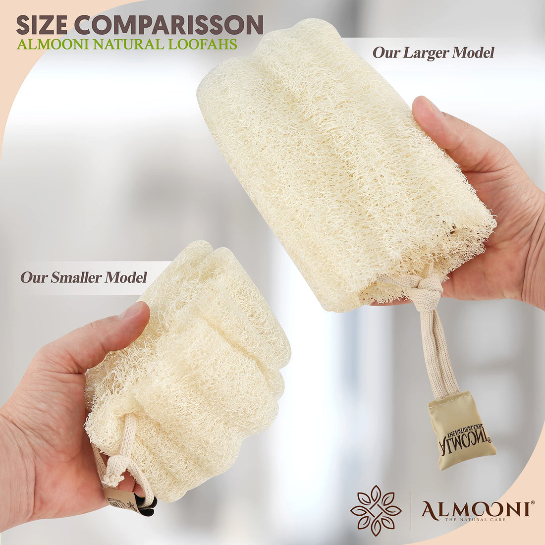 Almooni Mini Natural Loofah Sponge - Real Egyptian Shower Exfoliating Loofah - Small Loofah Scrubber for The Perfect Grip