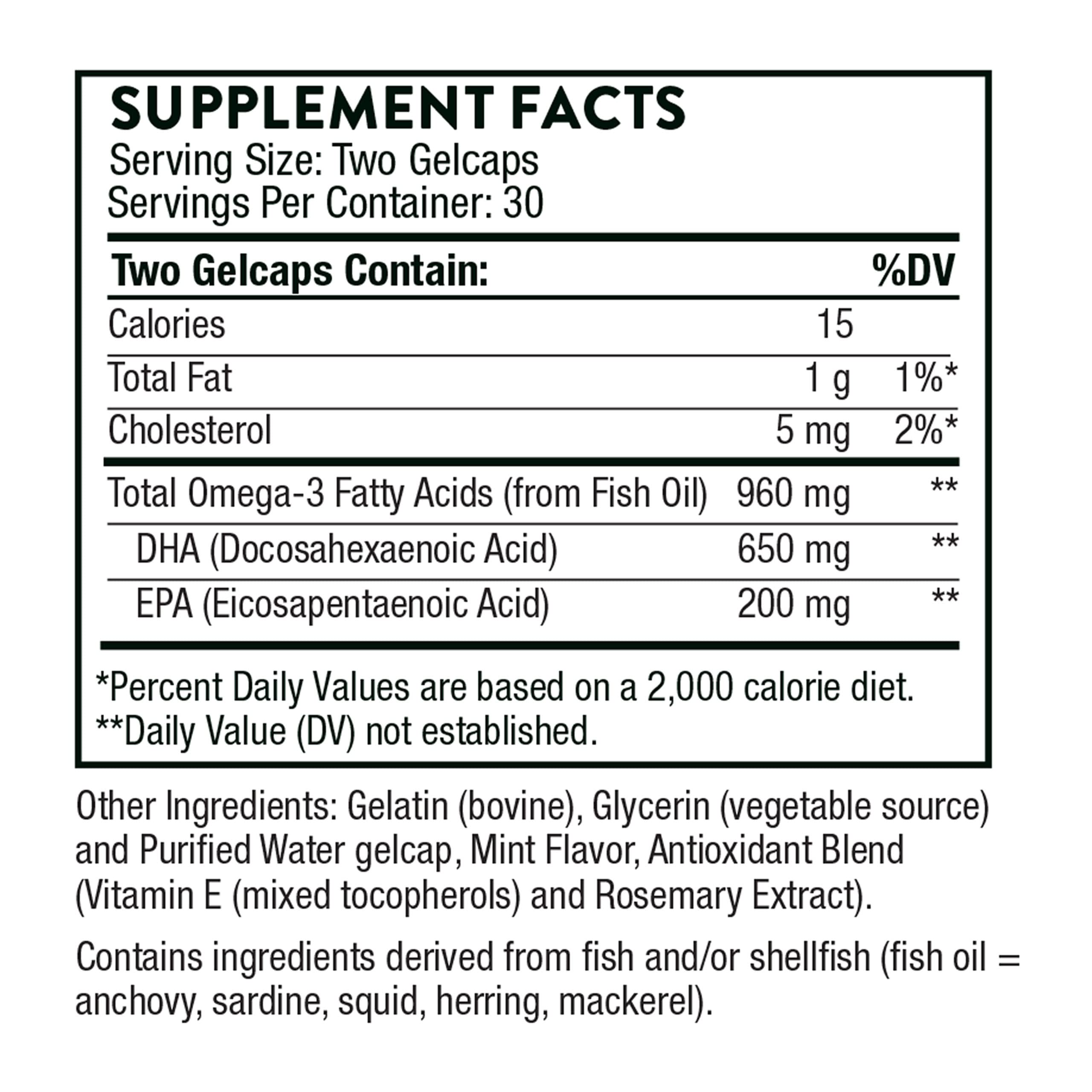 THORNE Prenatal DHA - 650 mg DHA and 200 mg of EPA - Supports Baby’s Brain and Nervous System Development from Pregnancy to Nursing - 60 Capsules