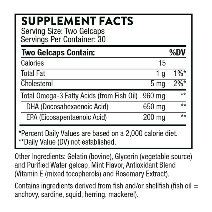THORNE Prenatal DHA - 650 mg DHA and 200 mg of EPA - Supports Baby’s Brain and Nervous System Development from Pregnancy to Nursing - 60 Capsules