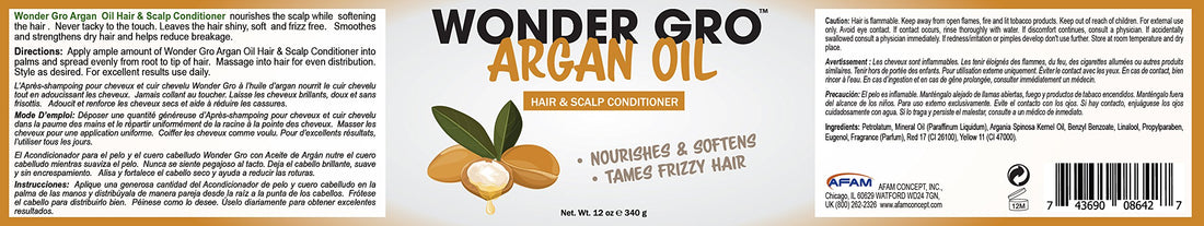 Argan Oil Hair Grease Styling Conditioner, 12 fl oz - Frizz-Free Grease - Nourishes & Softens by Wonder Gro