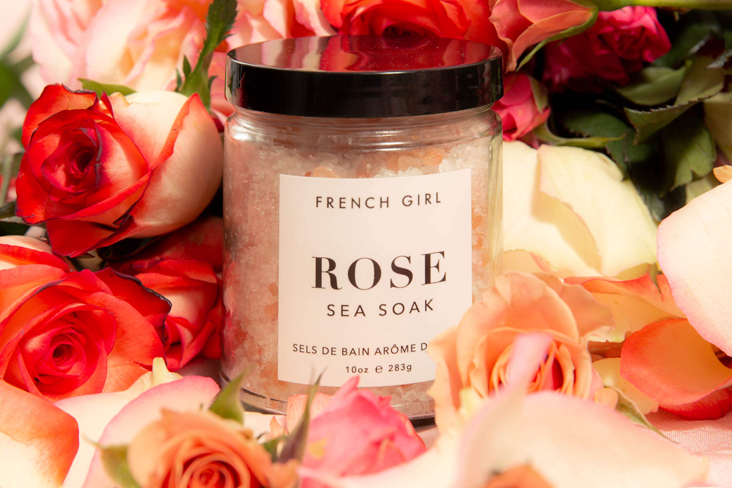 French Girl Rose Bath Salts - Soothing Epsom Salt for Soaking, Aromatherapeutic Blend of Dead Sea Salt for Sore Muscles, Detoxing, and Relaxation, Clean, Vegan & Cruelty-Free, 10oz
