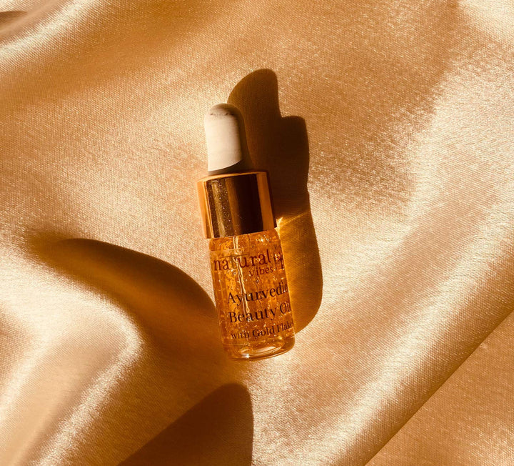 Natural Vibes Beauty Face Oil With Gold Flakes | Elixir For Intense Glow, Brightening & Hydration | Skin Clarifying | Dark Spot & Under Eye Corrector | 15 ml