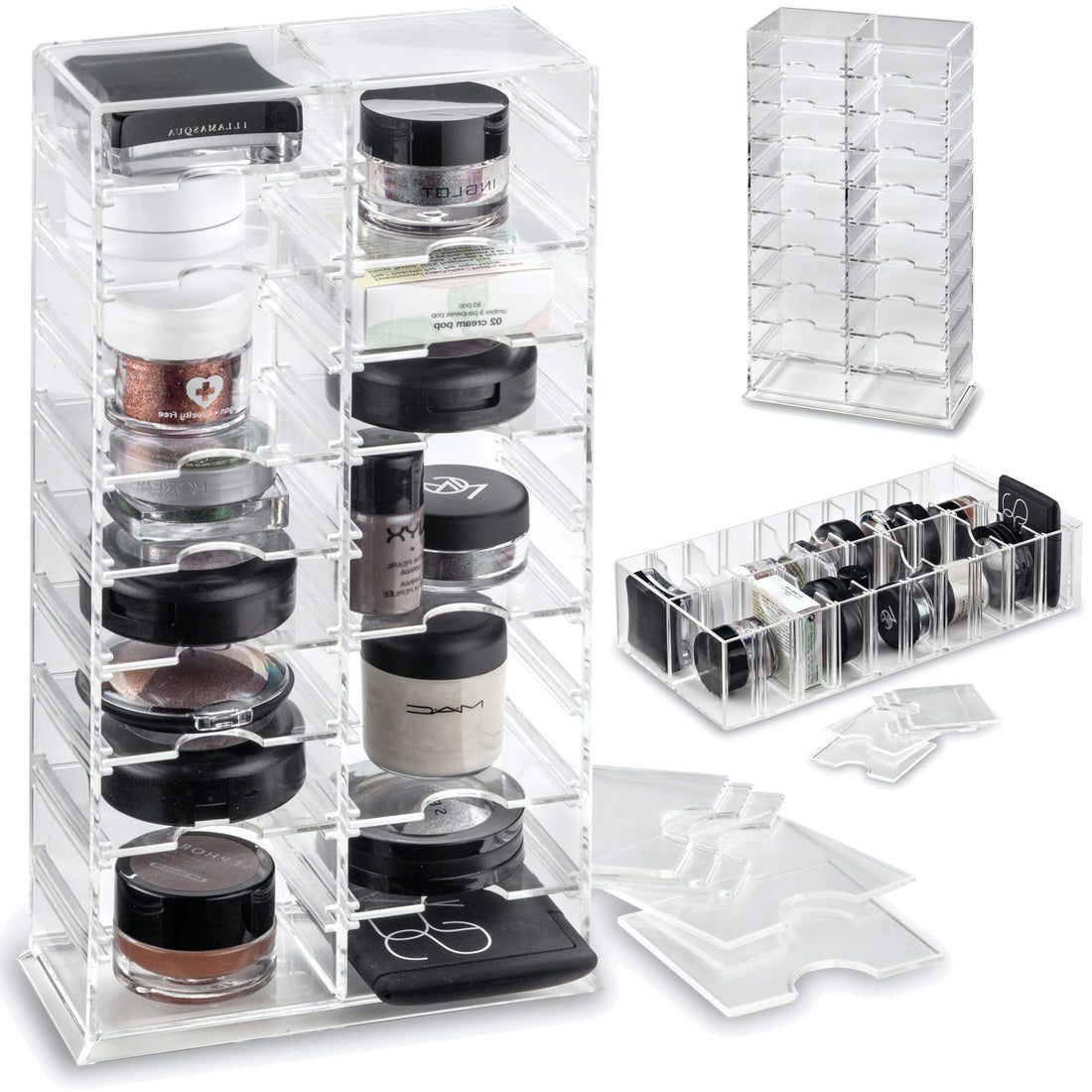 byAlegory Acrylic Makeup Stand Organiser With Removable Dividers | 20 Spaces Designed To Stand & Lay Flat