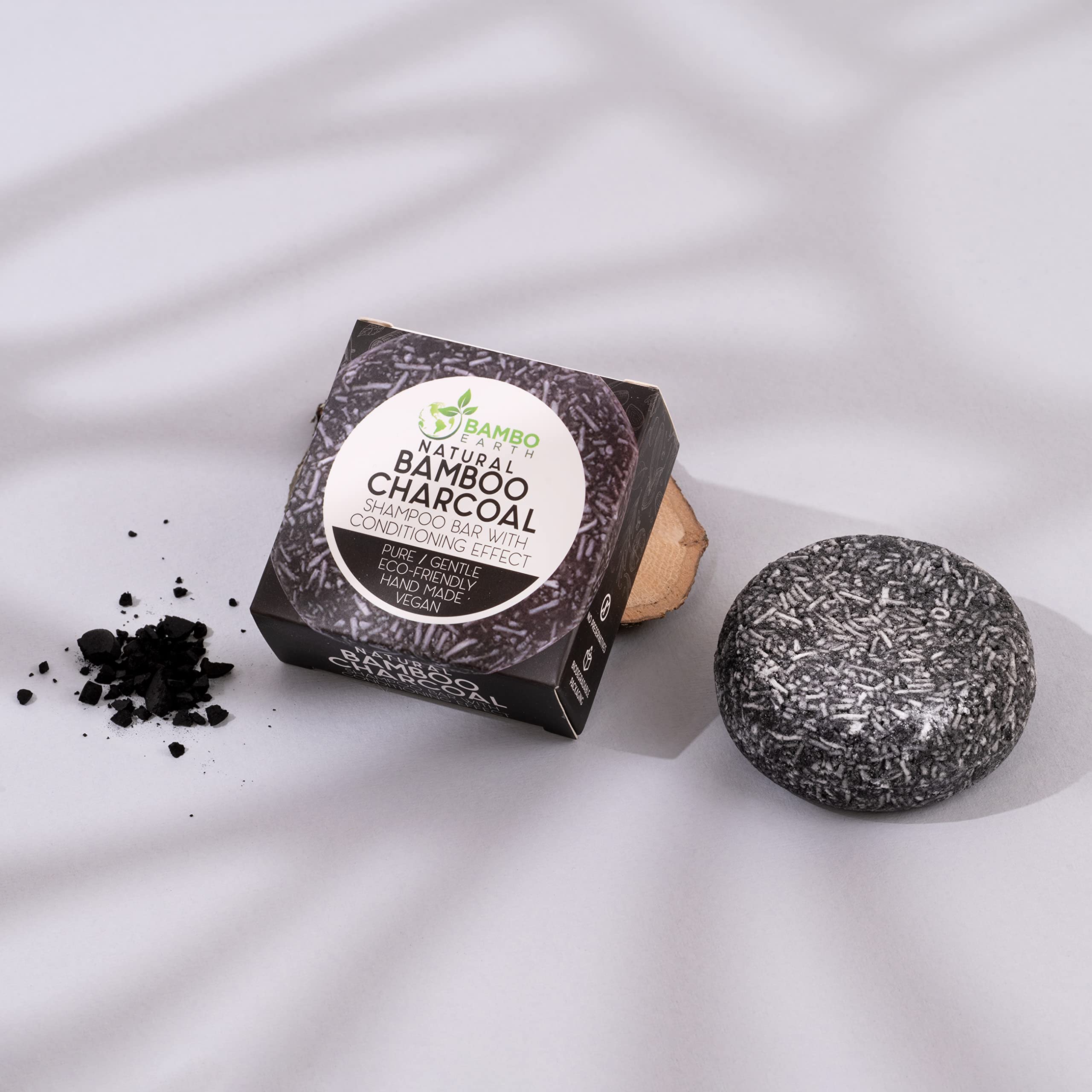 BAMBOEARTH Solid Shampoo Bar And Conditioner Effect Hair Soap – 100% Organic Shampoo Bars For Hair With All Natural Plant Based Essential Oils And Zero Waste Biodegradable Packaging (Bamboo Charcoal)