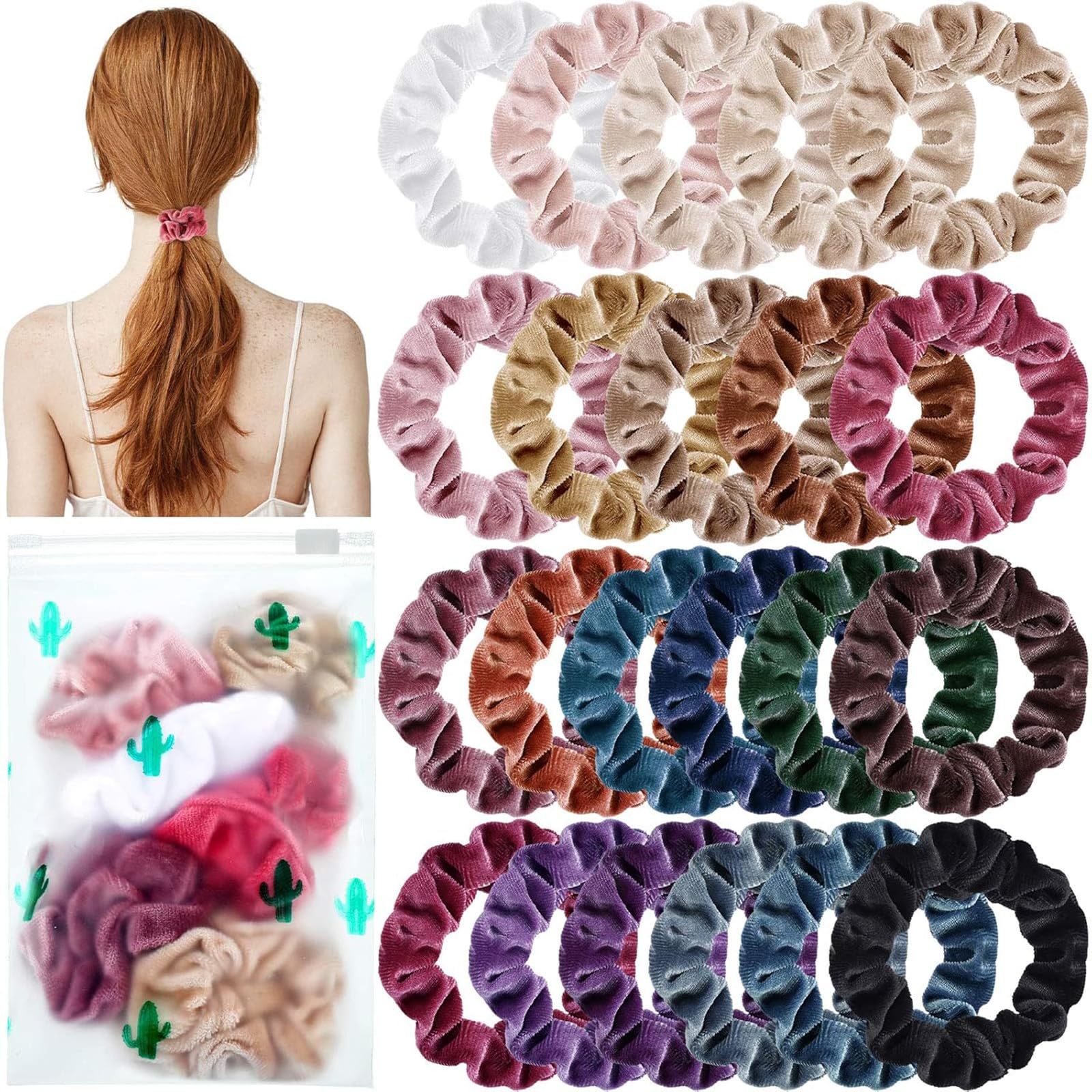22 Pieces Colorful Velvet Scrunchies for Toddler Girls Women Small Scrunchies for Thick Thin Hair Soft Velvet Elastic Hair Ties Bands Ponytail Holder Hair Accessory for Kids with Storage Bag (Classic
