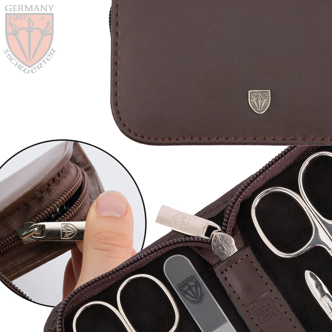 3 Swords Germany - Brand Quality 8 Piece Manicure Pedicure Grooming Kit Set For Professional Finger & Toe Nail Care Scissors Clipper Genuine Leather Case In Gift Box, Made In Solingen Germany (03645)