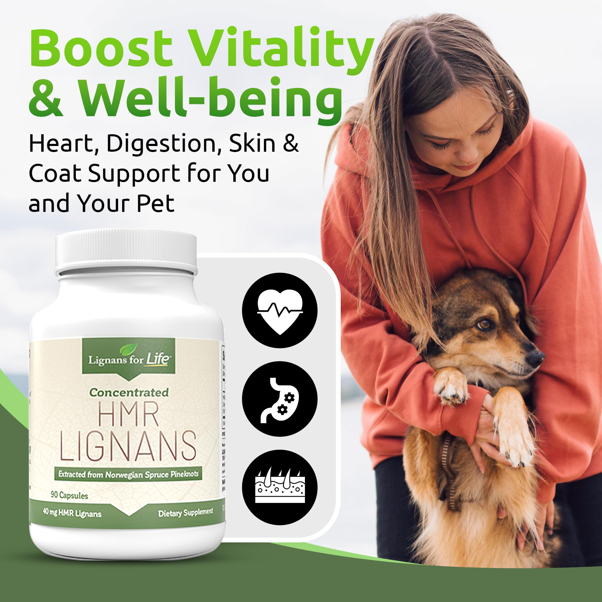 Lignans for Life HMR Lignans for Dogs, 40mg - 90 Capsules, Vitamin for Healthy Pet | Multivitamin | Wellness Supplement | 2-Pack