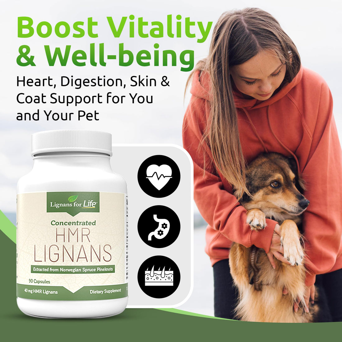 Lignans for Life HMR Lignans for Dogs, 40mg - 90 Capsules, Vitamin for Healthy Pet | Multivitamin | Wellness Supplement | 2-Pack