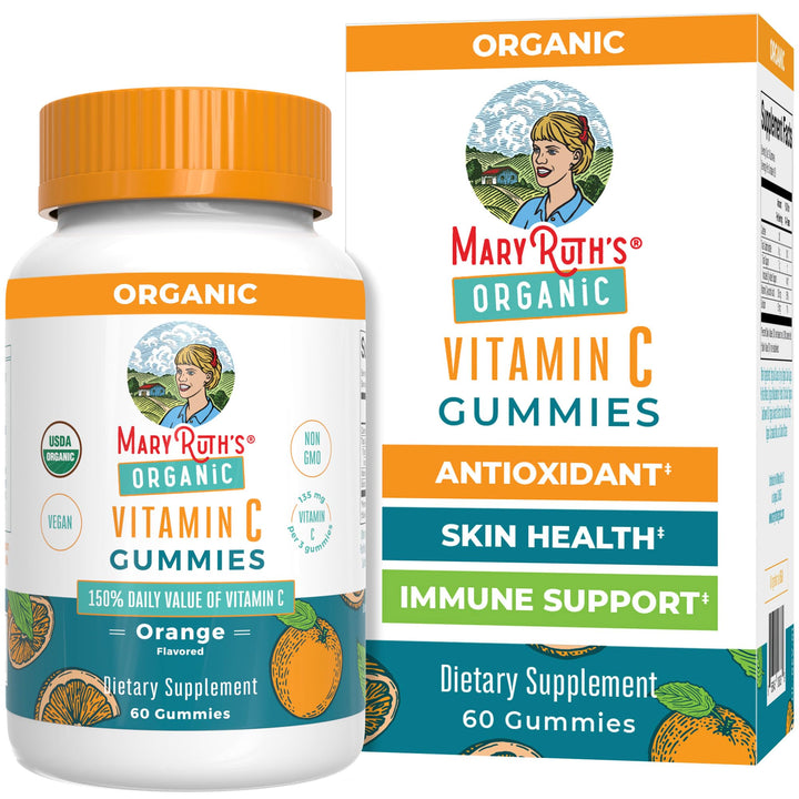 MaryRuth Organics Adult Vitamin C Gummies | USDA Organic | Vegan Chewable Vitamin C Gummies for Ages 4+ | for Immune Support & Overall Wellness | Vegan | Non-GMO | Orange Flavor | 60 Count