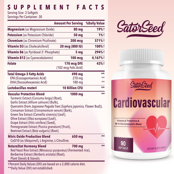 SatorSeed Cardiovascular Supplement 3000MG Multi-Vitamins, Probiotics, Omega-3 & CoQ10 Synergistic Blend for Adults (2 Bottle)