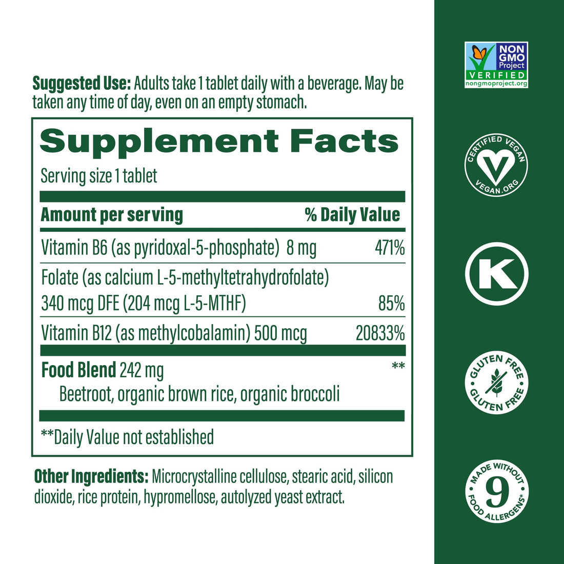 MegaFood Methyl B12 - Vegan - Includes Methyl Folate, Vitamin B12 & B6 - Supports Cellular Energy Production, Nervous System Health & Cardiovascular Function - 90 Tablets
