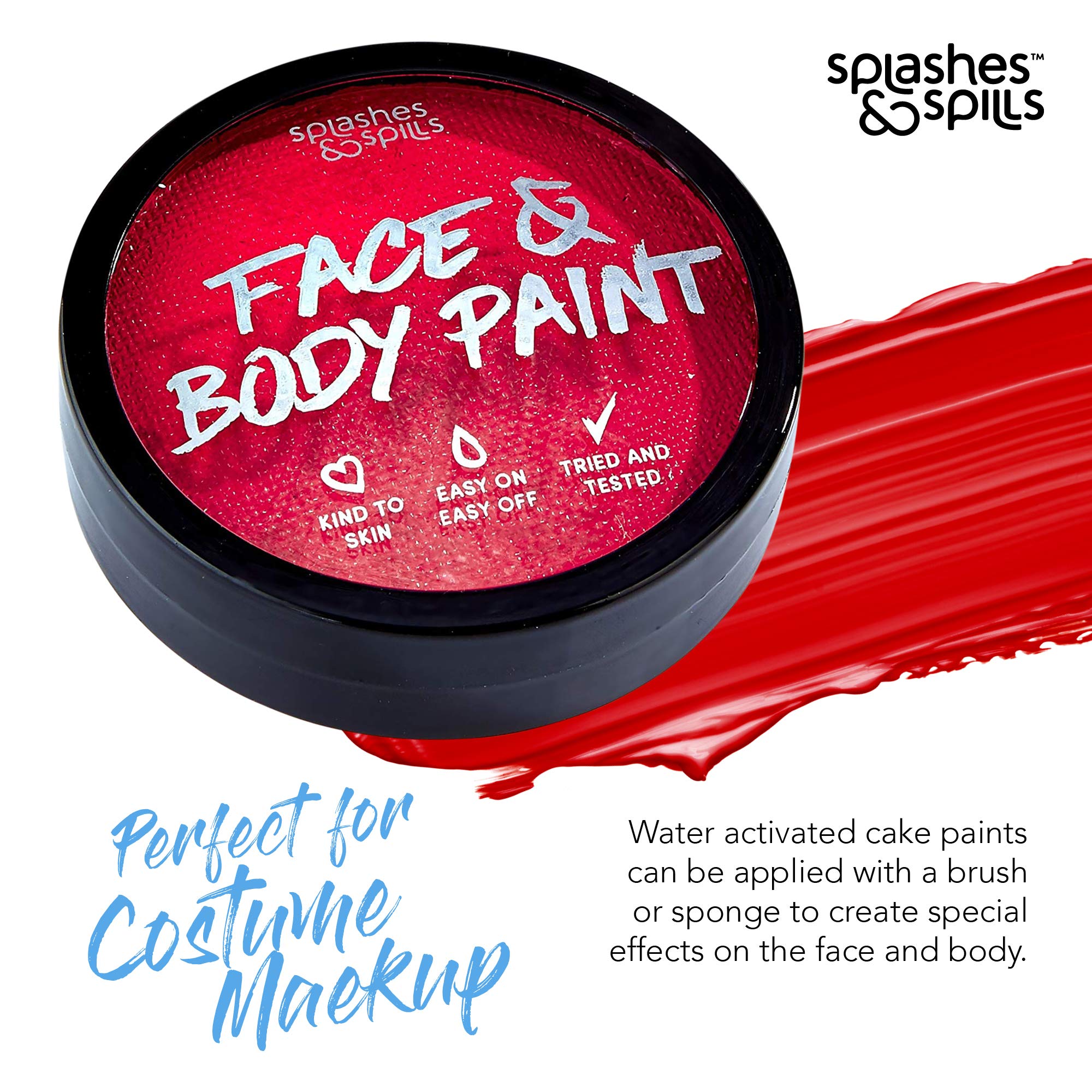 Face and Body Paint Cream - Red, 18g Cake Tub - Pretend Costume and Dress Up Makeup by Splashes & Spills