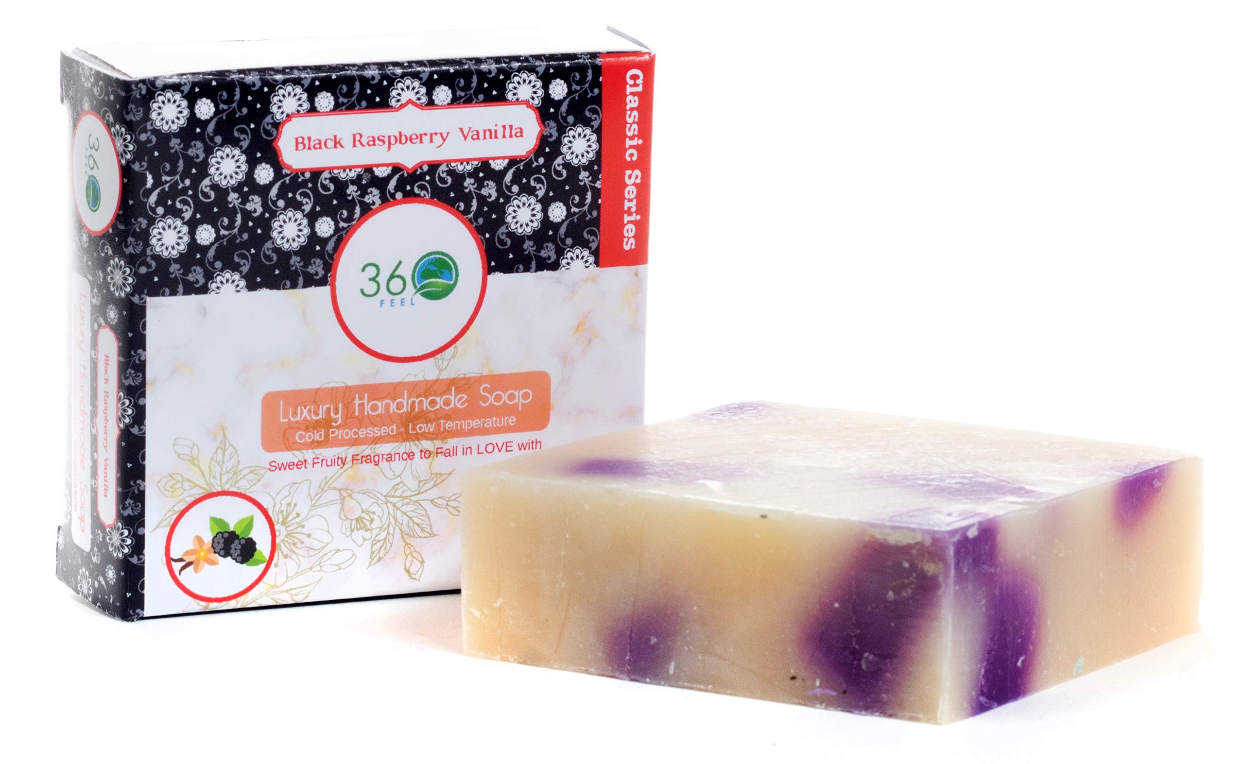360Feel Black Raspberry Soap -5oz Castile Handmade Soap bar -Sweet Fruity fragrance- Pure Essential Oil Natural Soaps- Great as Anniversary Wedding Gifts - Made in USA-Gift ready