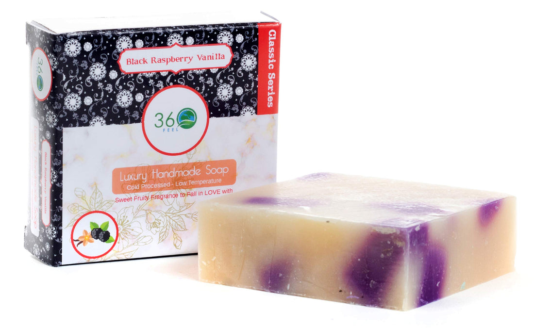 360Feel Black Raspberry Soap -5oz Castile Handmade Soap bar -Sweet Fruity fragrance- Pure Essential Oil Natural Soaps- Great as Anniversary Wedding Gifts - Made in USA-Gift ready