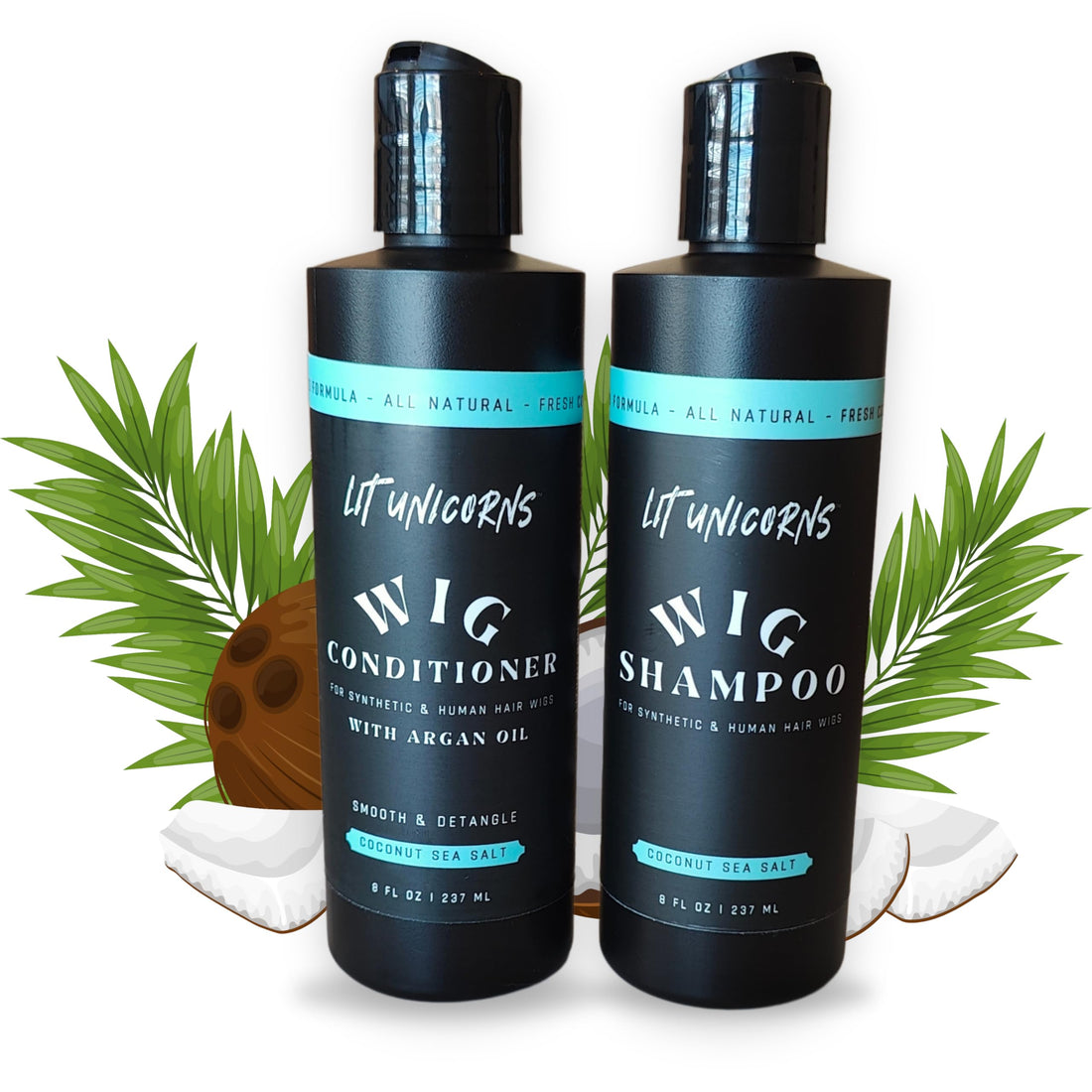 LIT UNICORNS All Natural Wig Shampoo & Conditioner Set for Human Hair and Synthetic Wigs. Clean | Detangle | Soften. Keep Your Wig Fresh - Coconut Scent