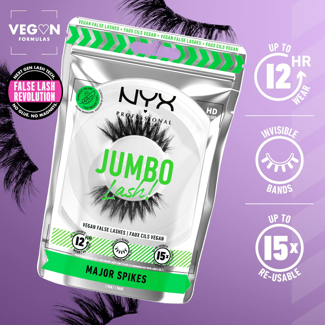 NYX PROFESSIONAL MAKEUP Jumbo Lash! Vegan False Eyelashes, Up to 12HR Wear, Reusable Fake Lashes - Major Spikes
