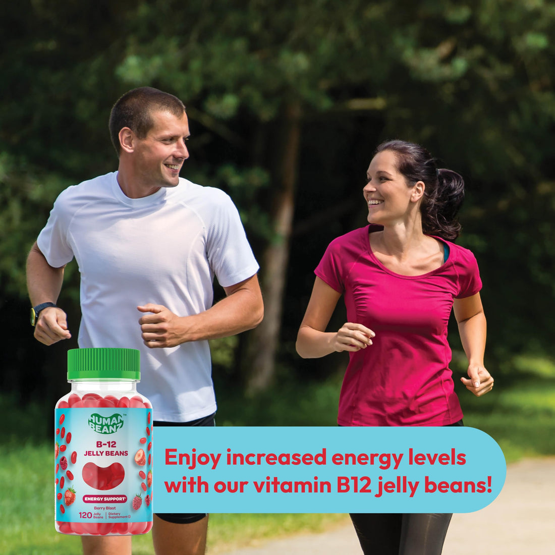 Human Beanz Methylated Vitamin B12, Jelly Bean Gummies for Adults, Brain Health and Energy Booster, Healthy Hair, Skin, and Nails, Nutritional Vegetarian Supplements, 120 Jelly Beans