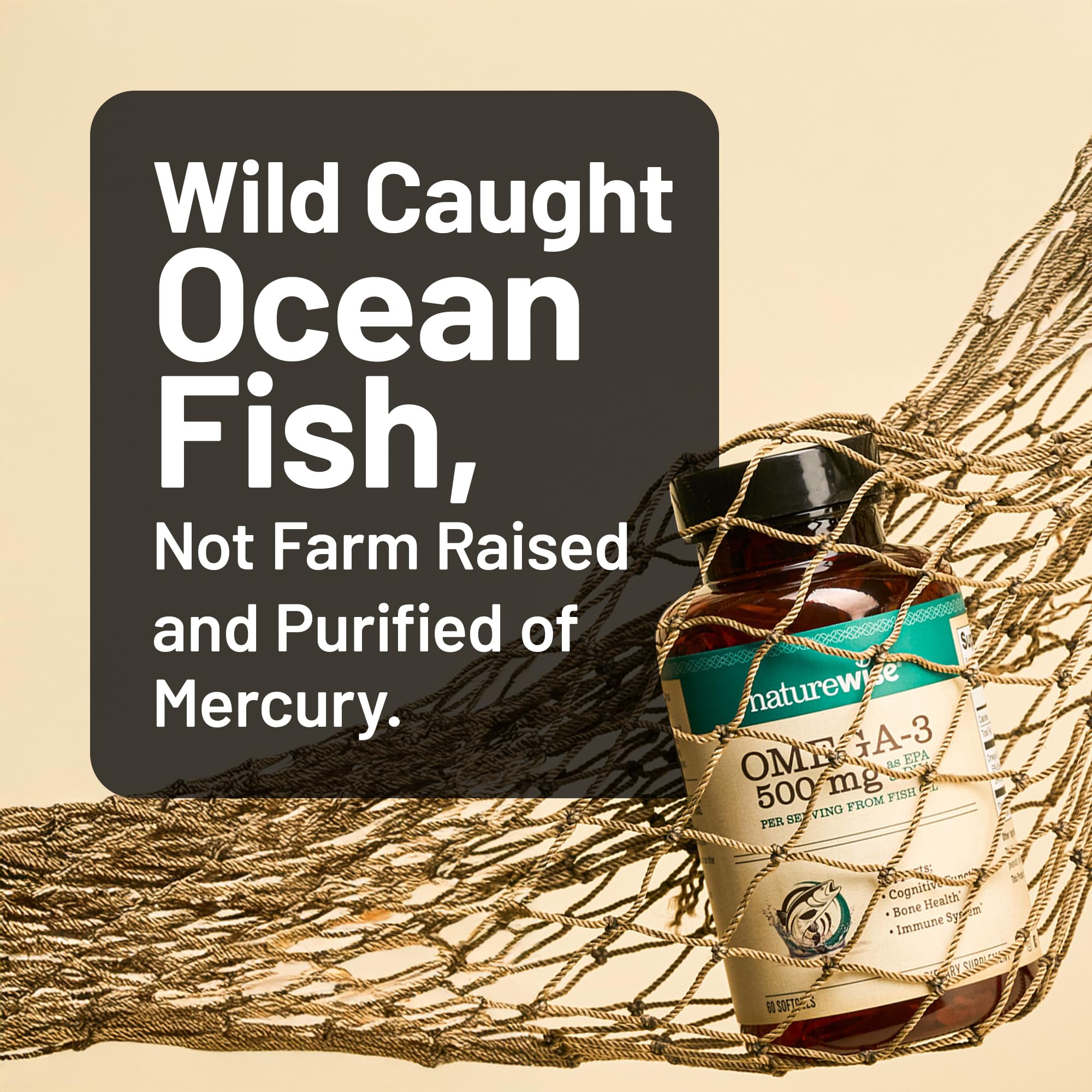 NatureWise Omega 3 Fish Oil - 500 mg per Pill - EPA & DHA - Immune Support, Brain & Heart Health, Optimal Wellness - Gluten and Soy Free, Non-GMO - 60 Softgels[2-Month Supply]