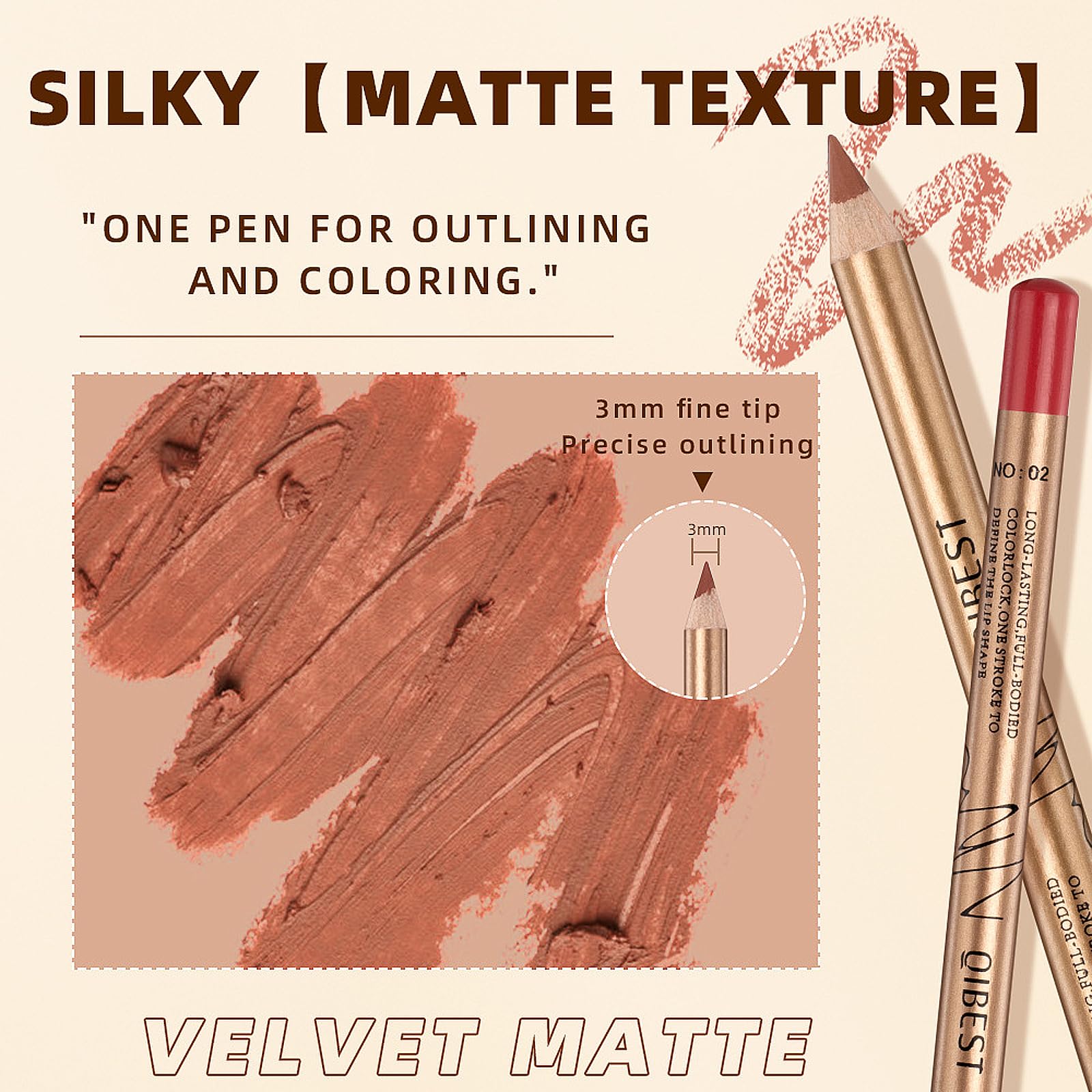 DENESTUP 12 Colors Lip Liner Set, Brown Pink Red Series Lip Liners, Plump Nude Lip Shape No Smudge Longwear Smooth Lip Pen Waterproof Lipstick High Pigmented Natural Lip Makeup Pencil