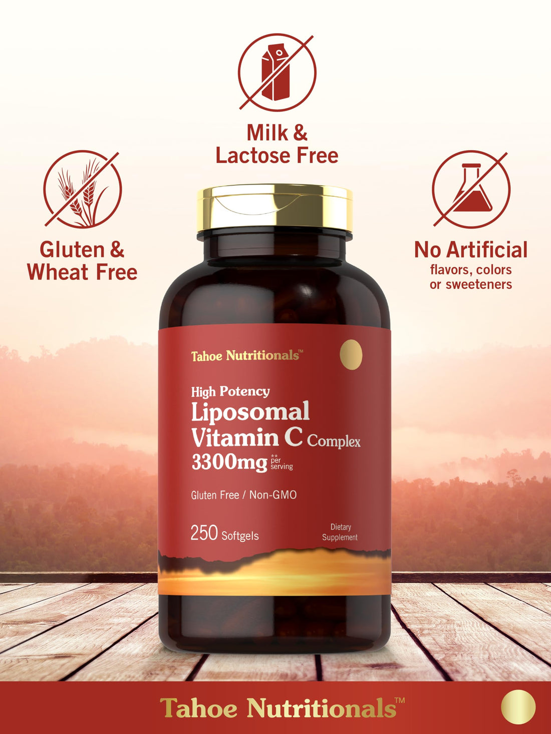 Tahoe Nutritionals Liposomal Vitamin C Complex | 3300mg | 250 Softgels | High Potency | Non-GMO, Gluten Free Supplement