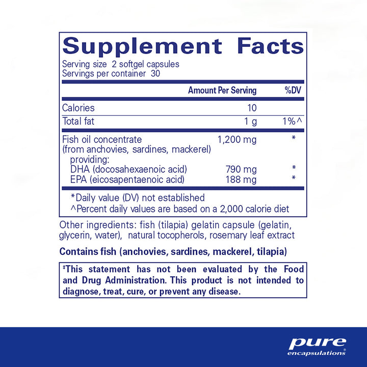 Pure Encapsulations DHA Ultimate | Eco-Friendly Supercritical CO2 Extracted DHA Fish Oil Concentrate | 60 Softgel Capsules