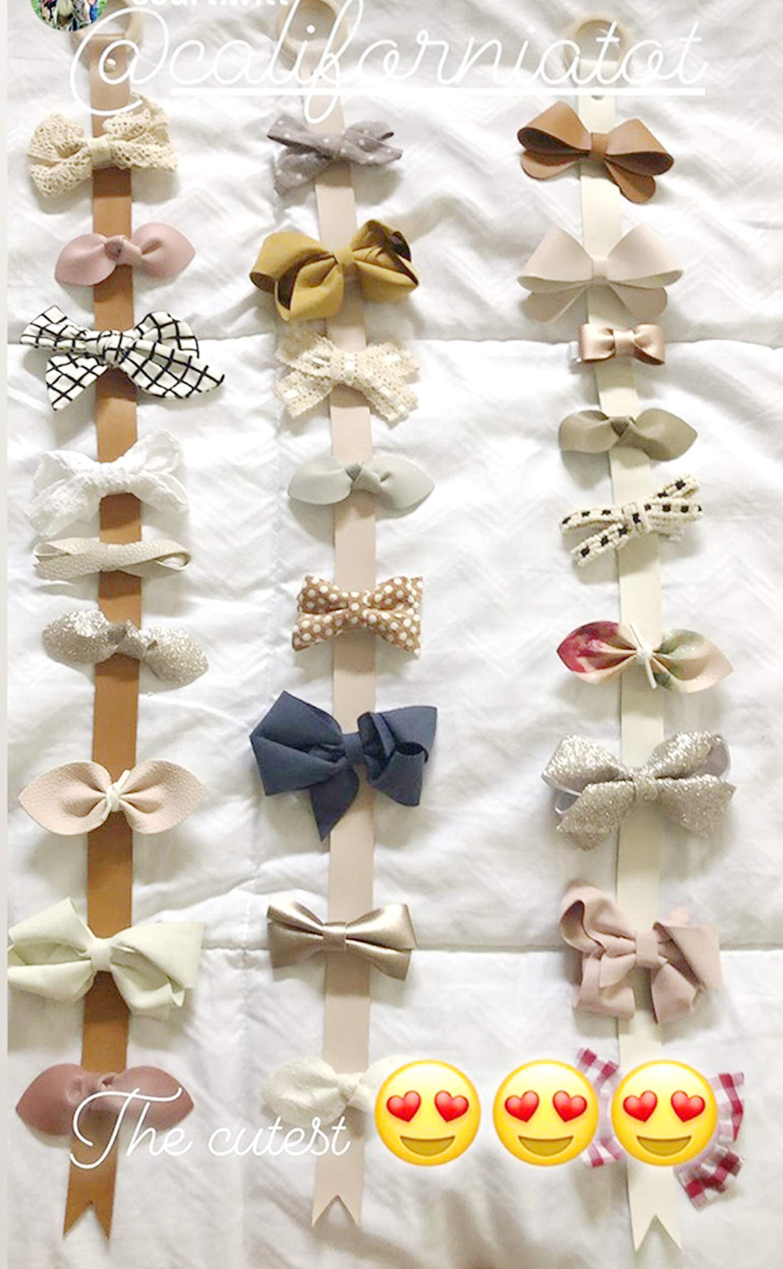 California Tot Faux Leather Bow Clip Organizers With Wooden Rings Set of 3