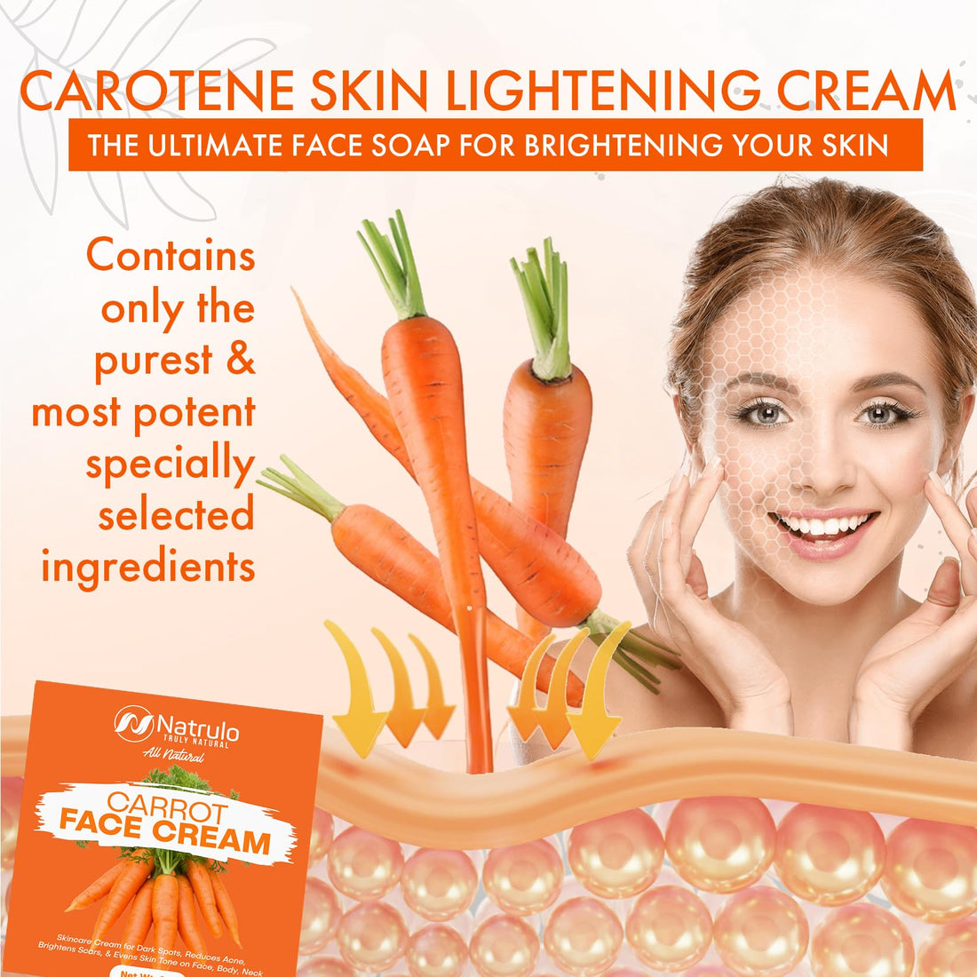 Carrot Face Cream for Face & Body - All Natural Carrot Skin Brightening Lotion - Carotene Cleanses Skin, Fights Acne, Evens Tone, Scars, Sun Damage, & Age Spots - Pure Carrot Cream Skincare Made in US