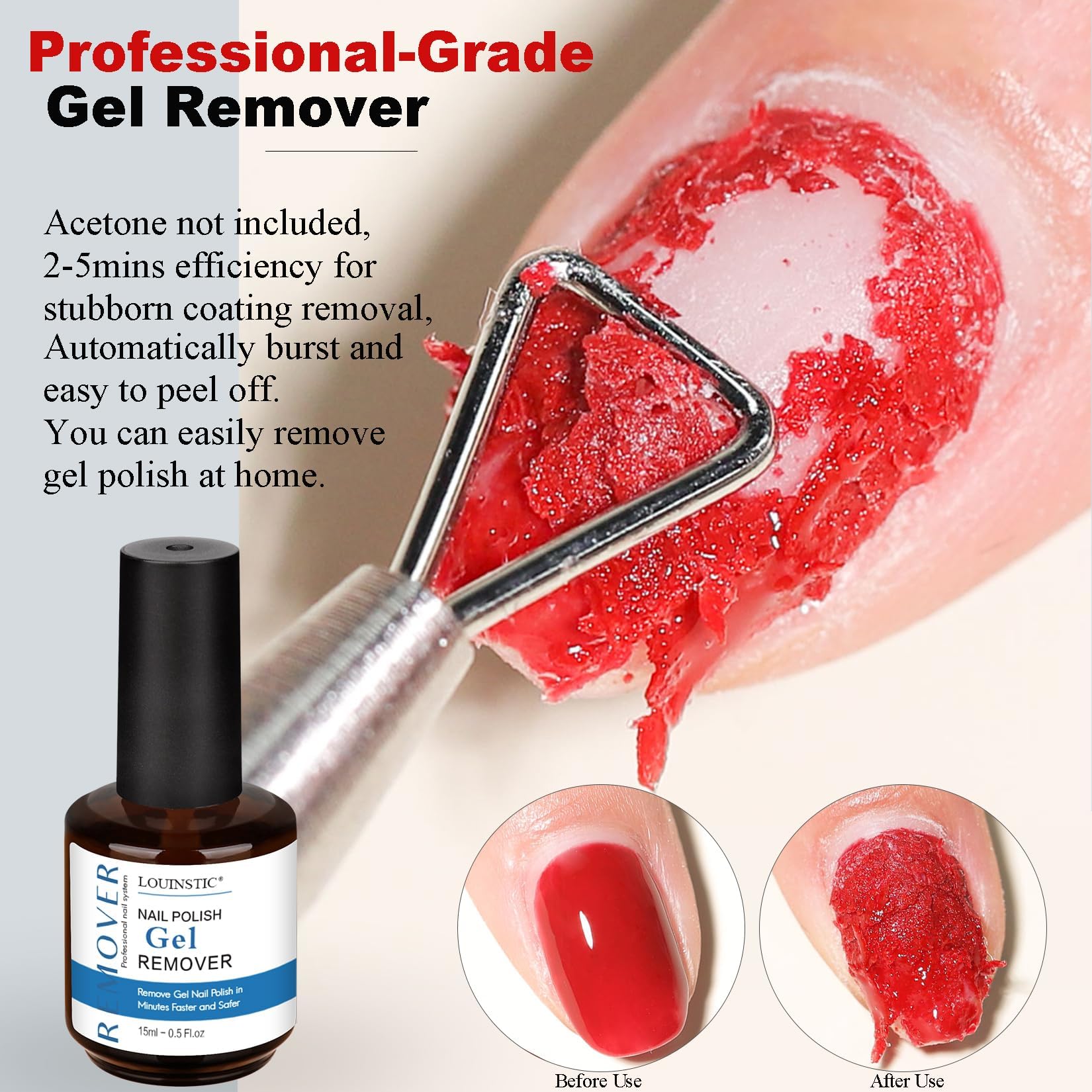 LOUINSTIC Fast-Acting Gel Nail Polish Remover-2-5 Minute Remove Gel Nail Polish,Non-Irritating,No Soaking or Wrapping Required,Gentle on Nails,Portable Design for Home Nail Care Kit