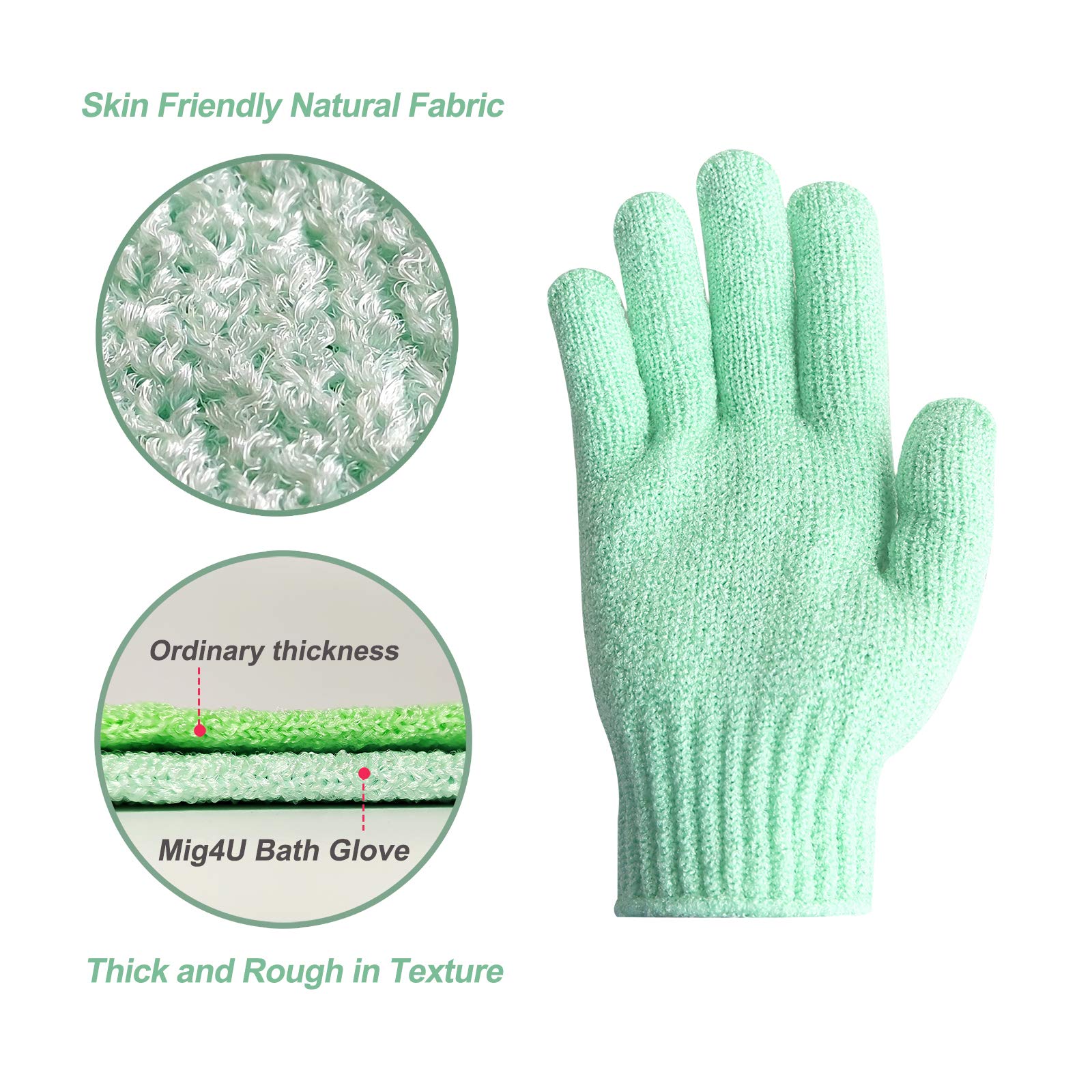 MIG4U Shower Exfoliating Scrub Gloves Medium to Heavy Bathing Gloves Body Wash Dead Skin Removal Deep Cleansing Sponge Loofah for Women and Men 1 Pair light green