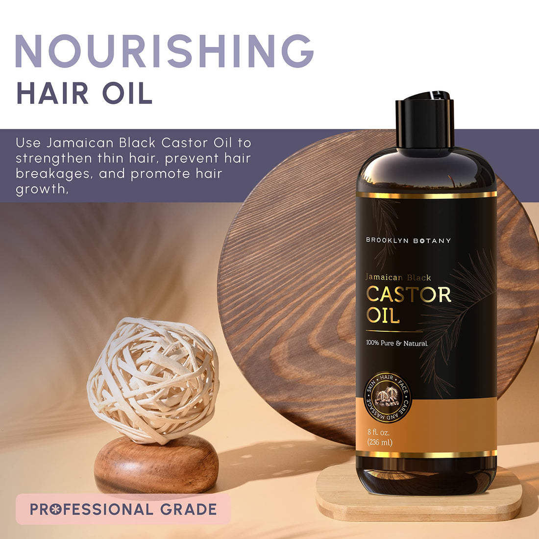 Brooklyn Botany Jamaican Black Castor Oil for Hair Growth, Eyelashes & Eyebrows - 100% Pure and Natural Carrier Oil, Hair & Body Oil - Massage Oil for Aromatherapy - 8 Fl Oz