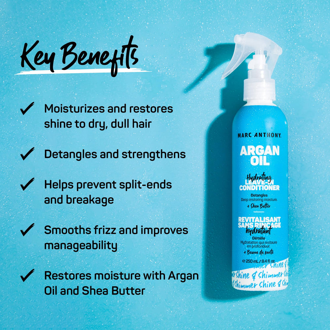 Marc Anthony Argan Oil Leave-In Conditioner - Lightweight Hydrating Conditioner for All Hair Types, Moisturizes, Strengthens & Detangles for Softer, Smoother Hair - Prevents Split-Ends & Breakage