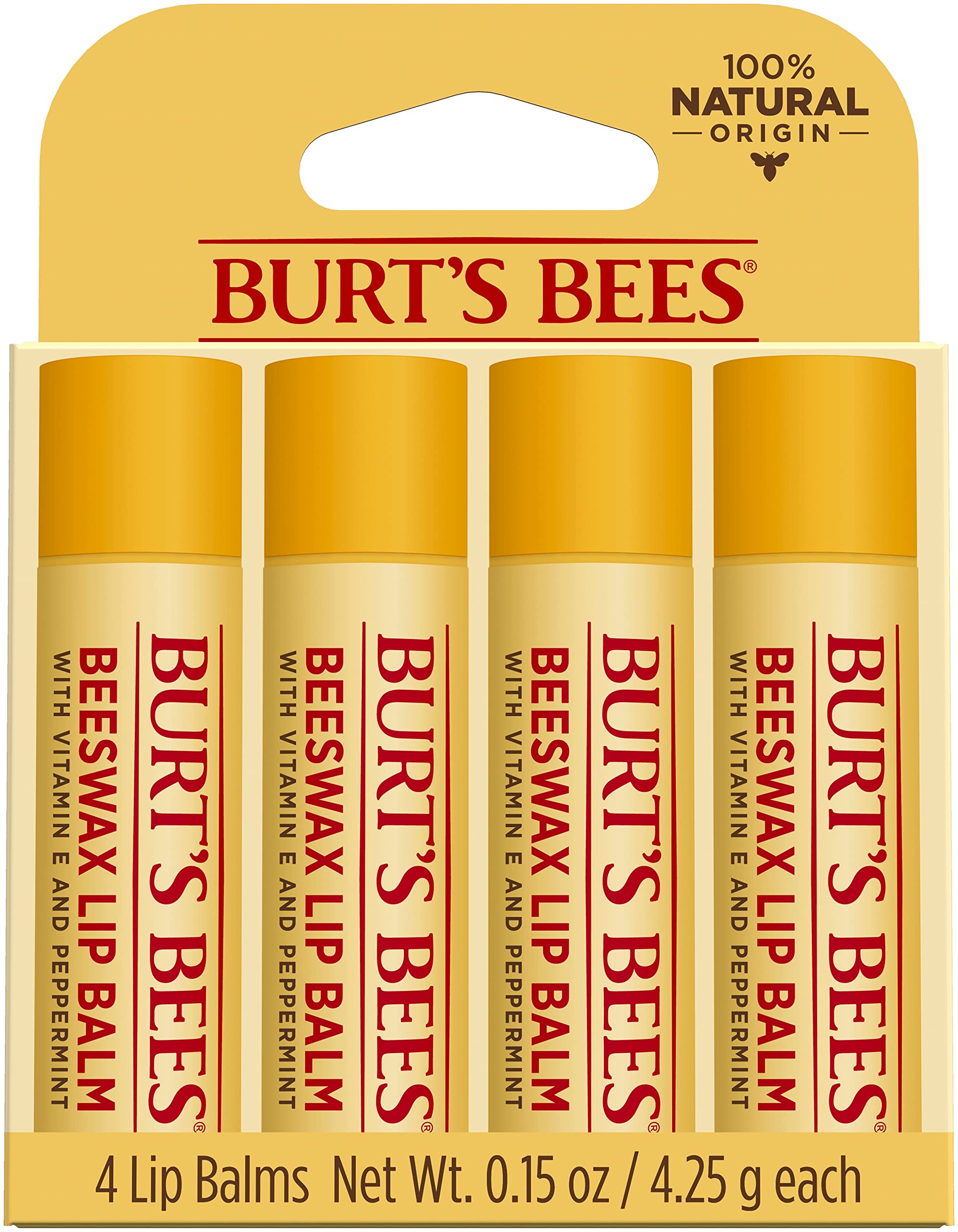 Beeswax Lip Balm Pack by Burts Bees for Unisex - 4 x 0.15 oz Lip Balm