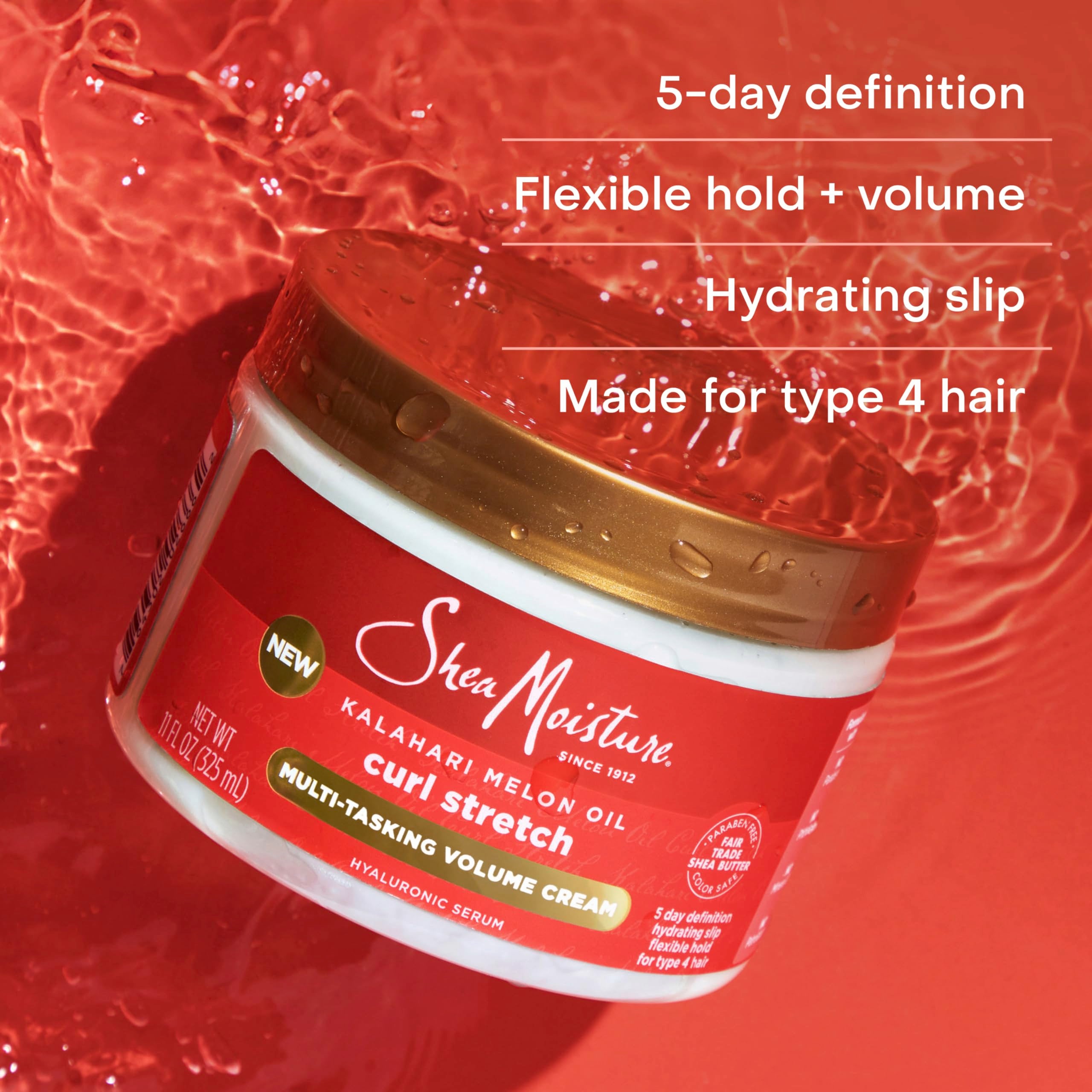 SheaMoisture Curl Stretch Multi-tasking Volume Cream Kalahari Melon Oil and a Tropical Vacation Scent With Hydrating Hyaluronic Serum, Defines Type 4 Curls For Days 11 Fl Oz
