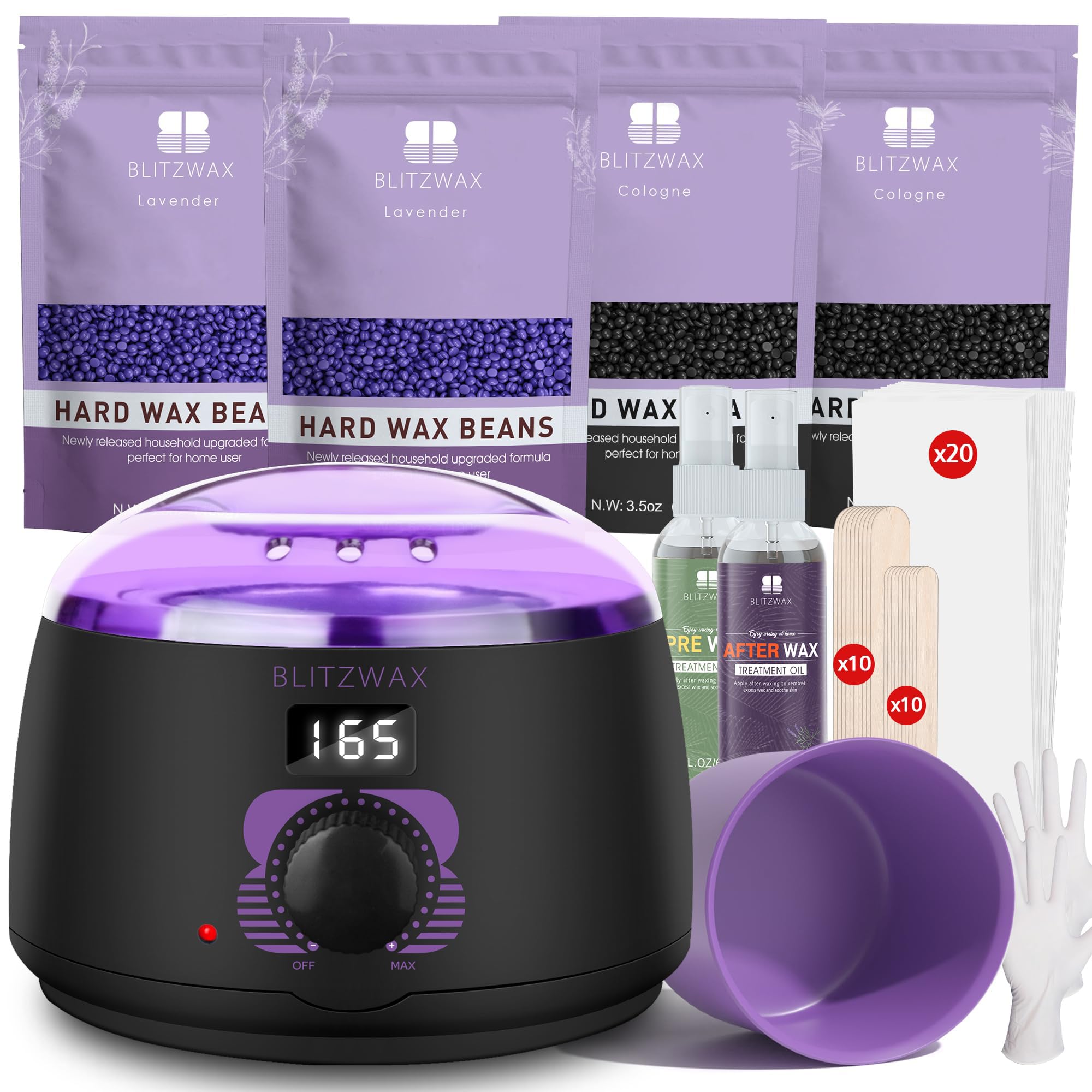 BLITZWAX Brazilian and Bikini Waxing Kit for Women, Hard Wax Warmer for Face, Legs and Body, At Home Hair Removal Kit, Beginner Friendly, Digital Fast Heating, 51 Wax Items