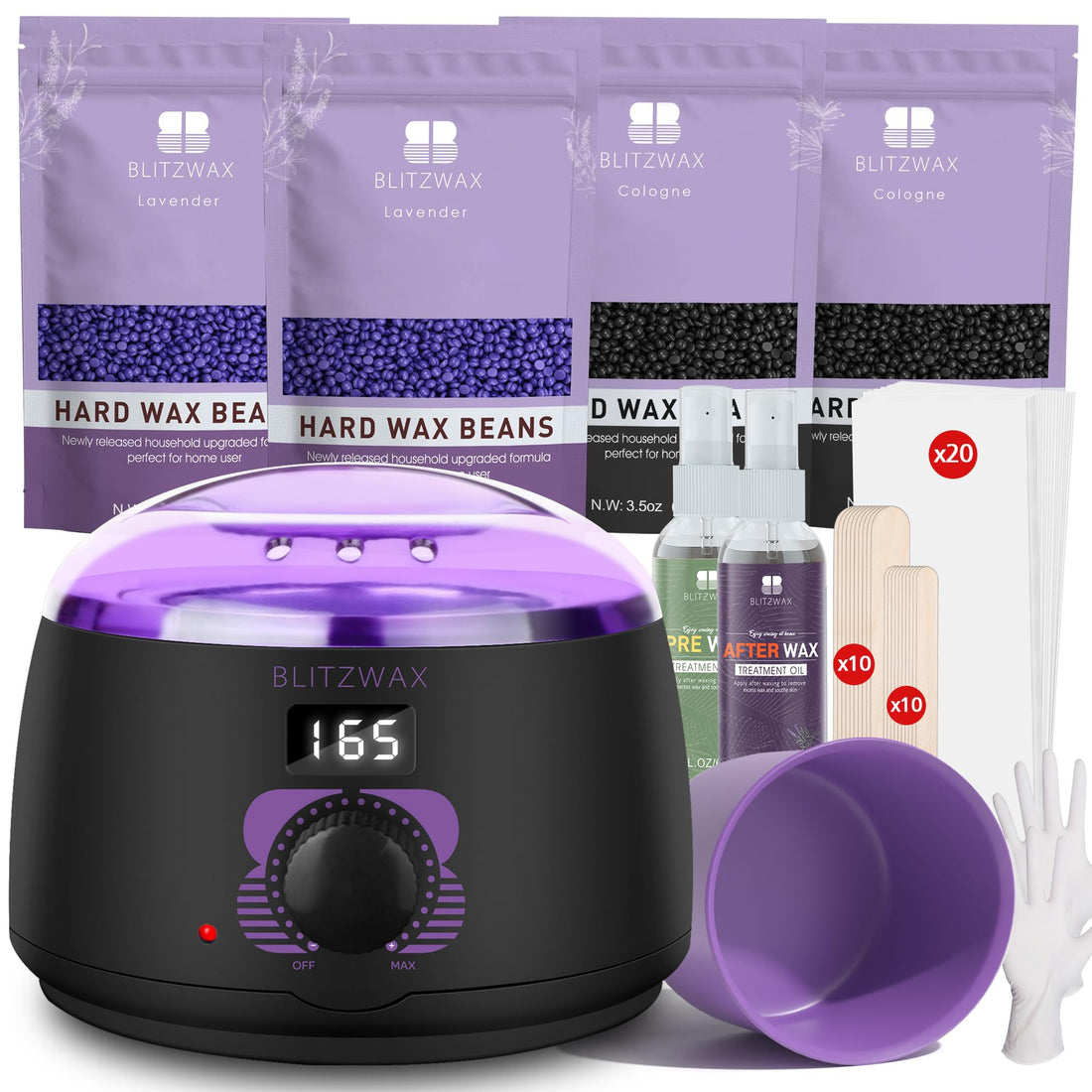 BLITZWAX Brazilian and Bikini Waxing Kit for Women, Hard Wax Warmer for Face, Legs and Body, At Home Hair Removal Kit, Beginner Friendly, Digital Fast Heating, 51 Wax Items